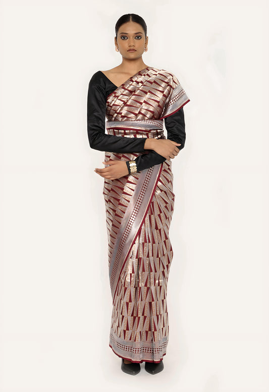 Dhari - WINE GOLD SILVER JARI