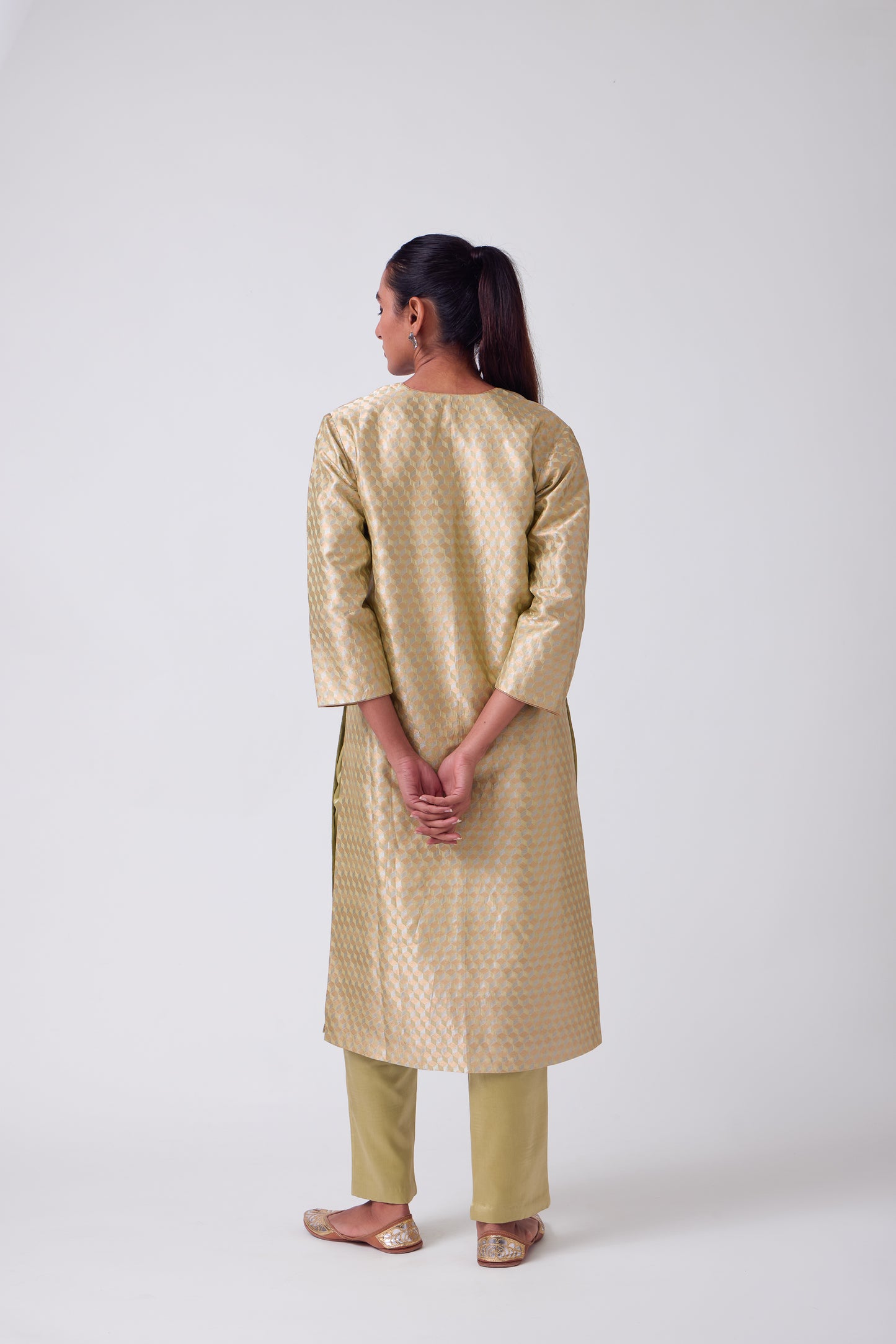 Kurta - Lime Yellow Silk Brocade