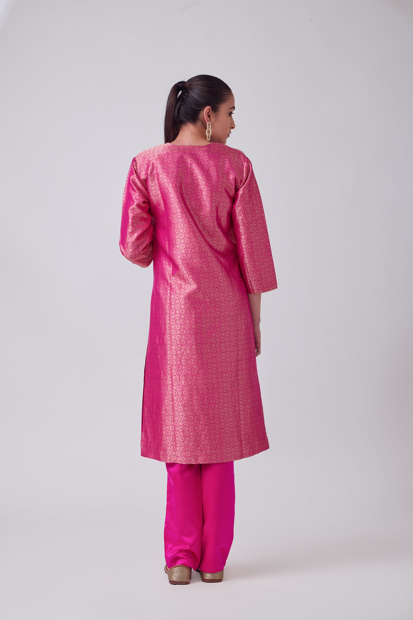 Kurta - Pink Silk Brocade