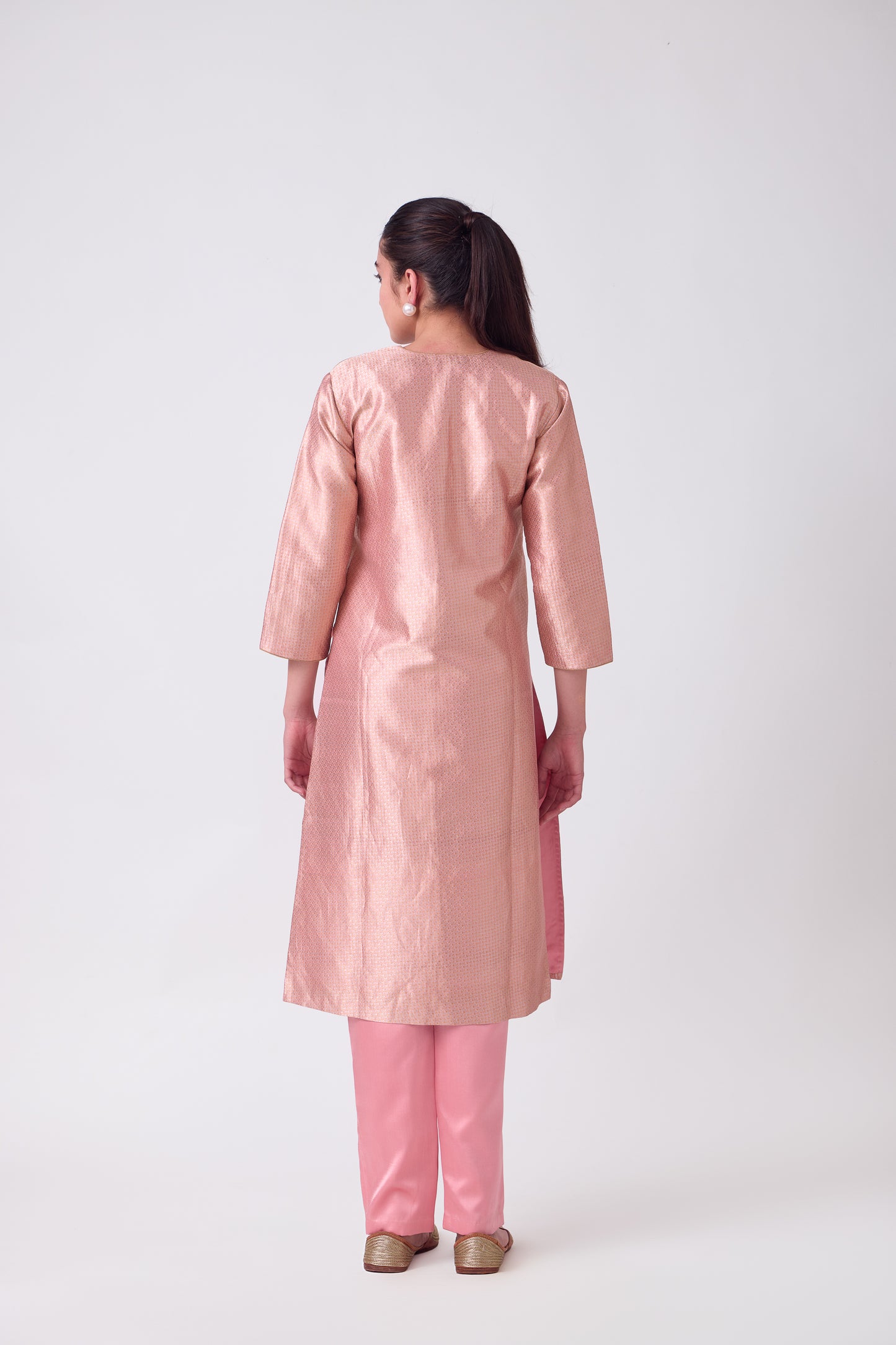 Kurta - Pink Silk Brocade