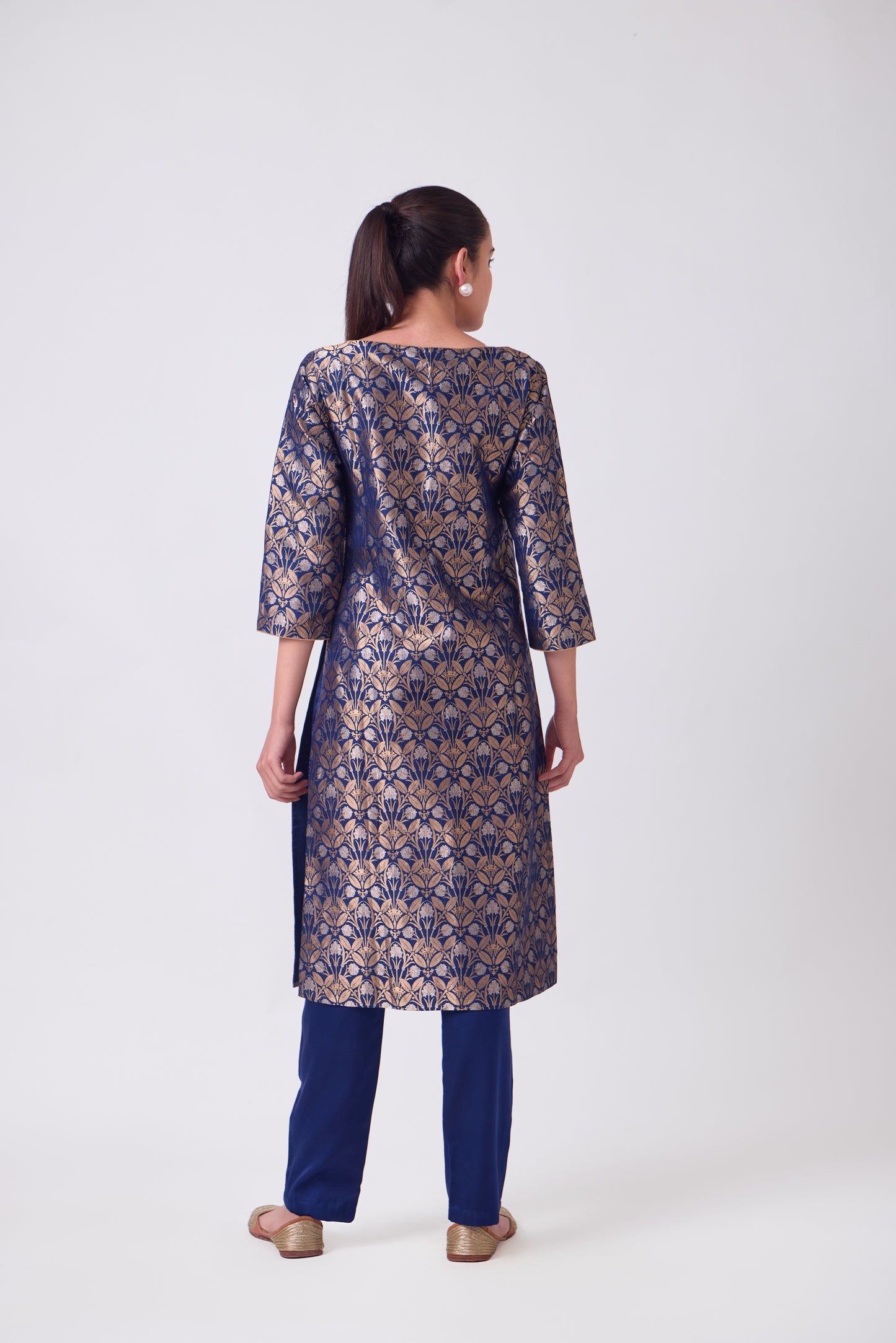 Kurta - Blue Silk Brocade