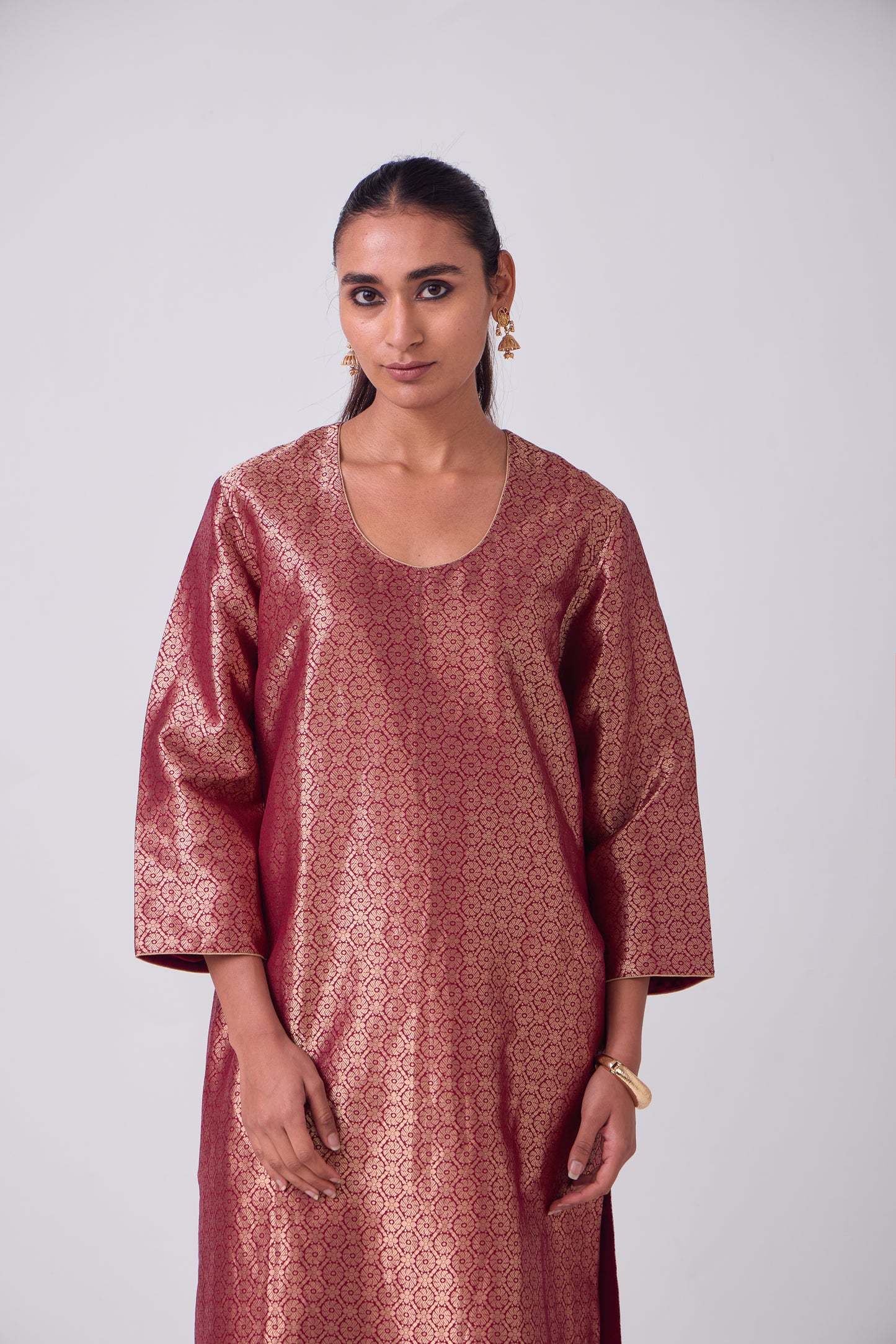 Kurta - Red Silk Brocade