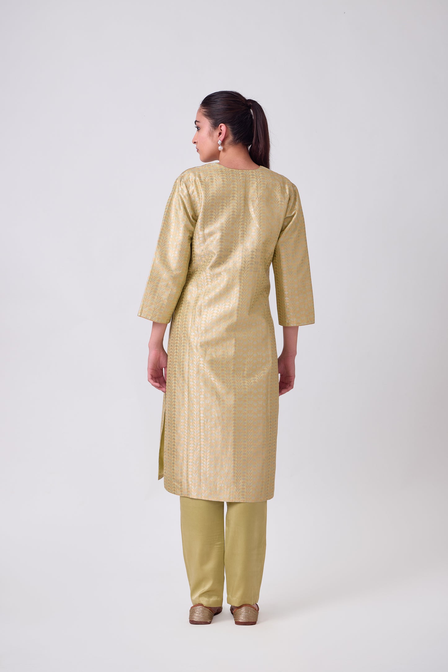 Kurta - Lime Yellow Silk Brocade