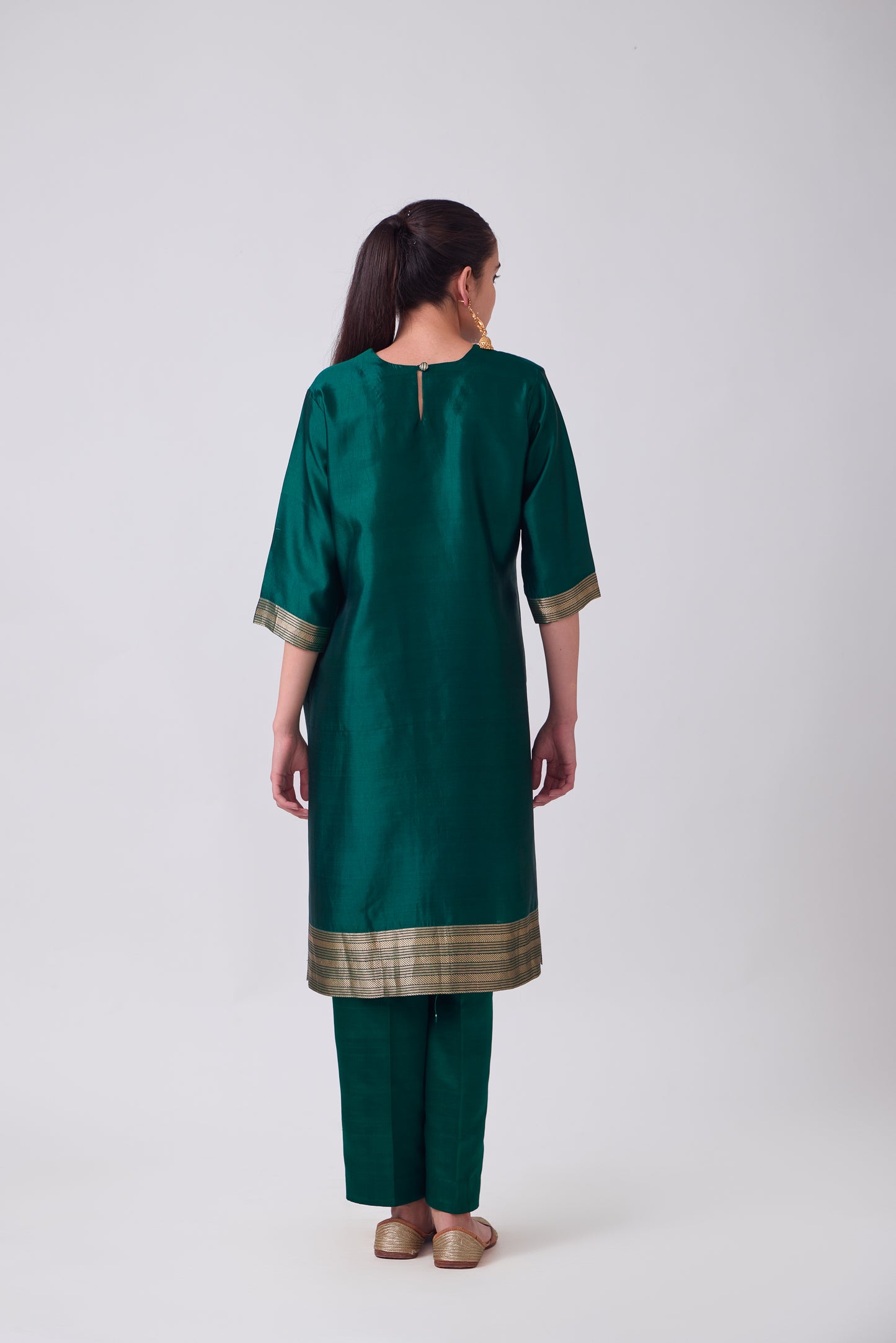 Kurta - Green plain kurta set
