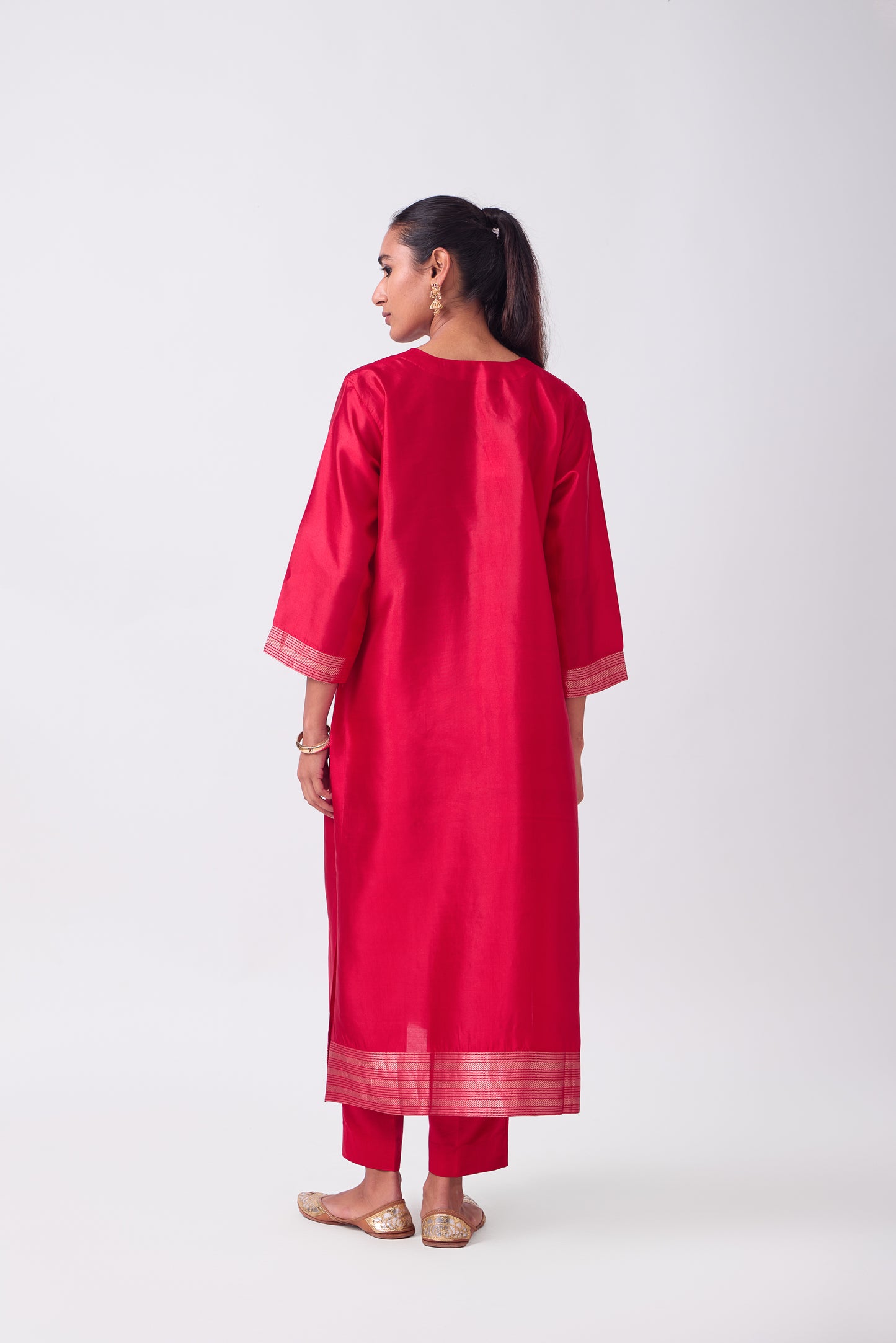 Kurta - Red plain kurta set