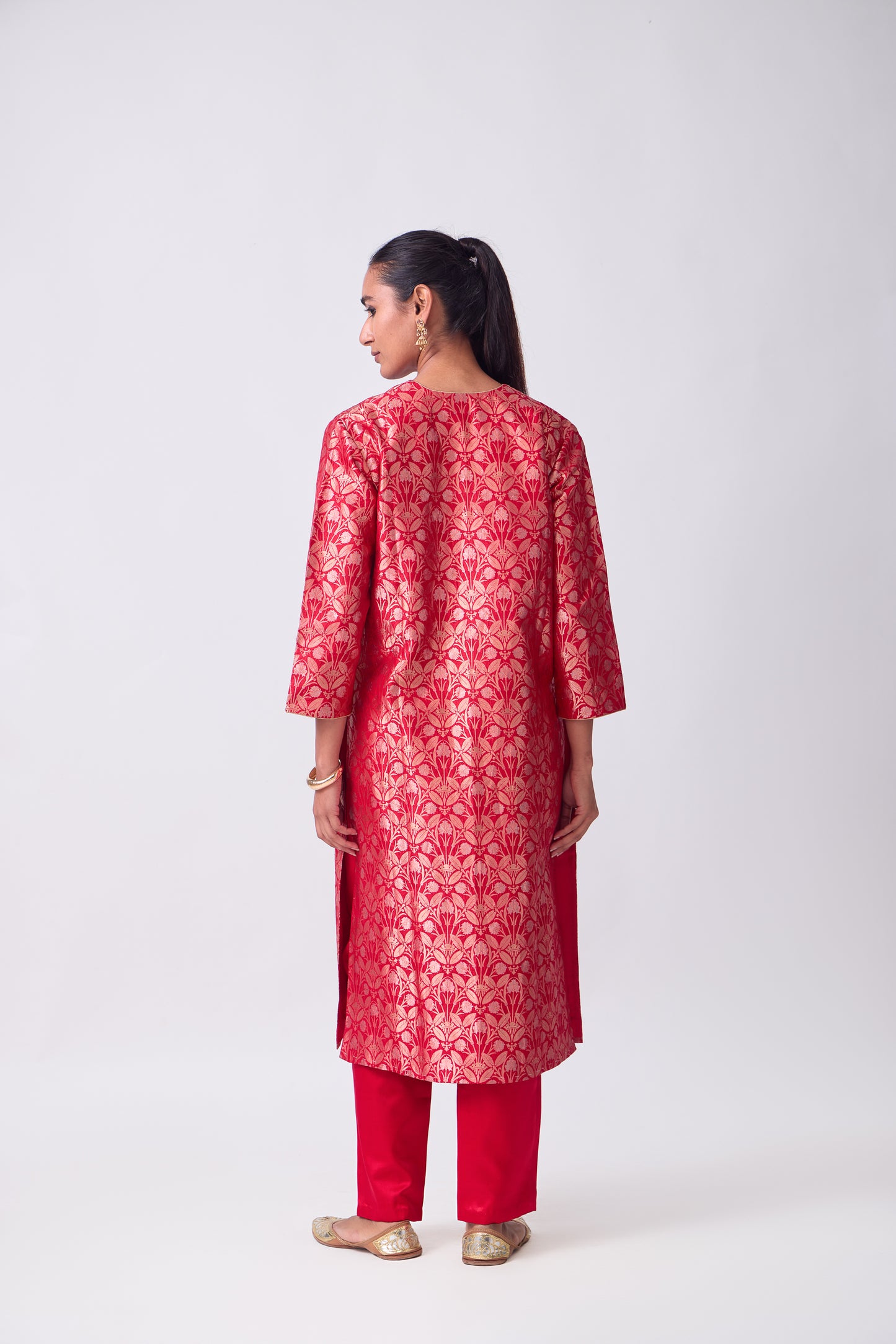 Kurta - Red Silk Brocade