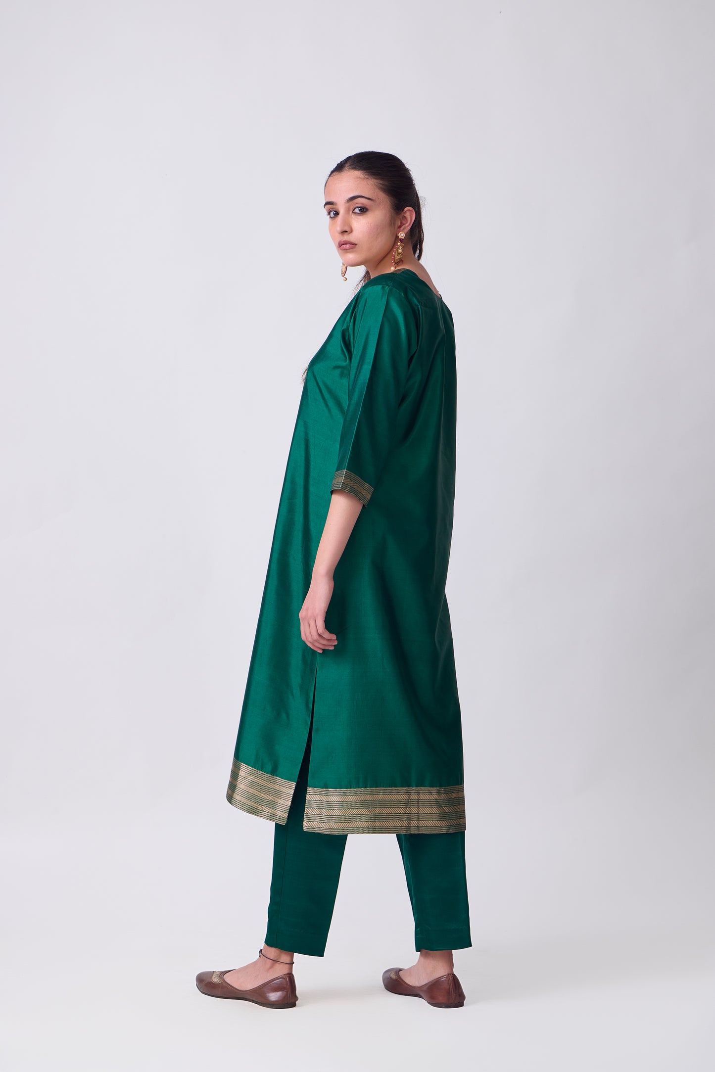 Kurta - Green plain kurta set