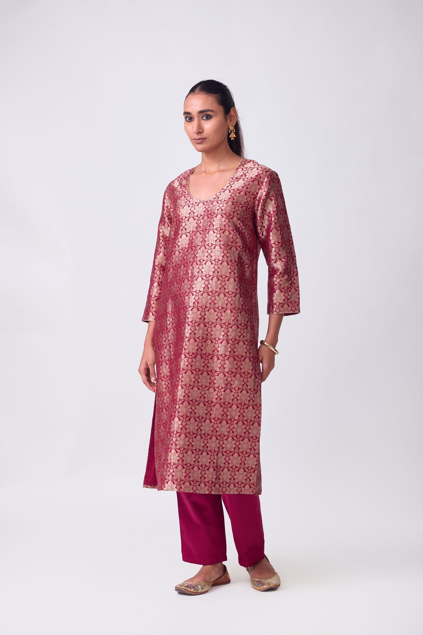 Kurta - Red Silk Brocade