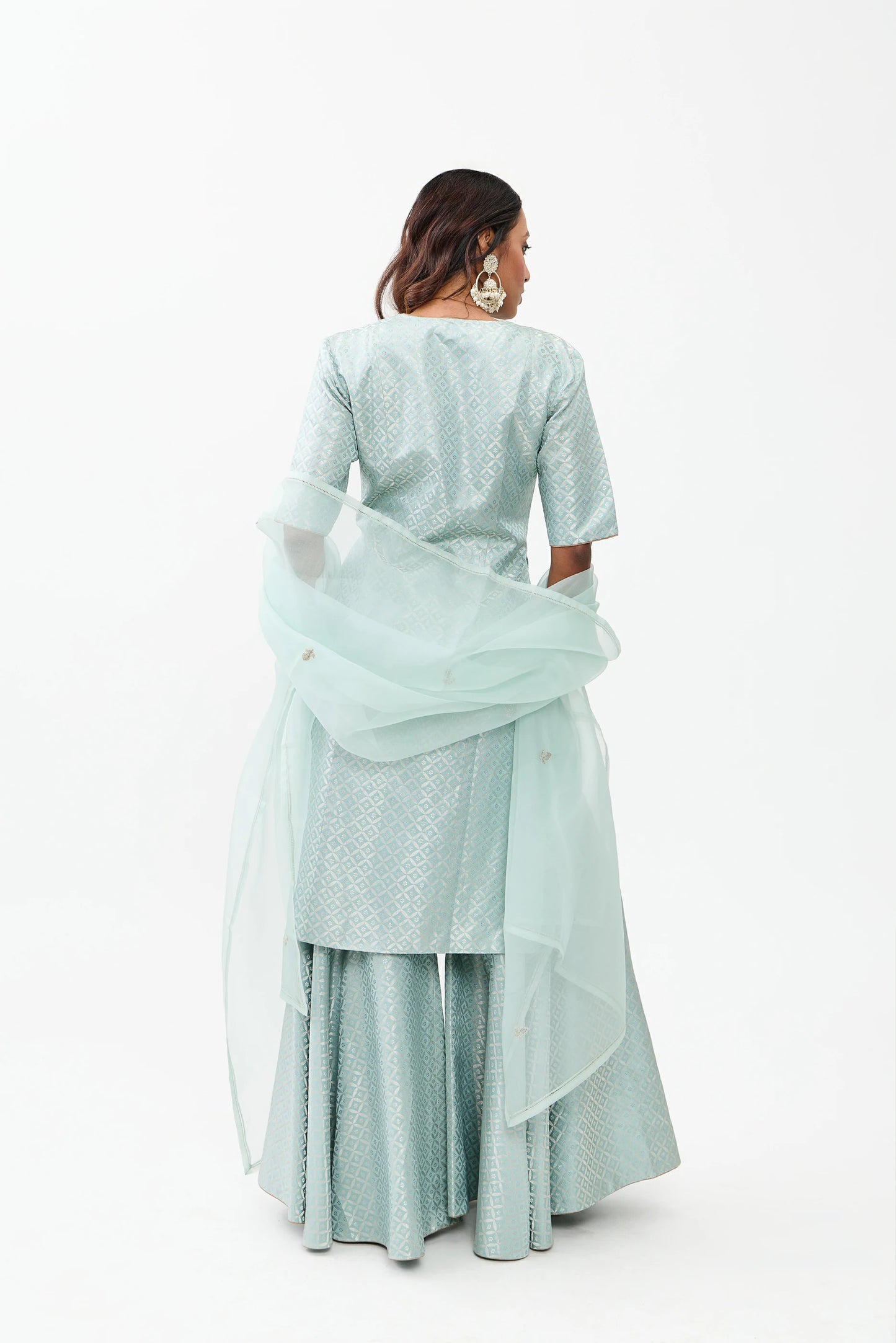 Richa Varanasi Satin Brocade Sharara Silver Zari