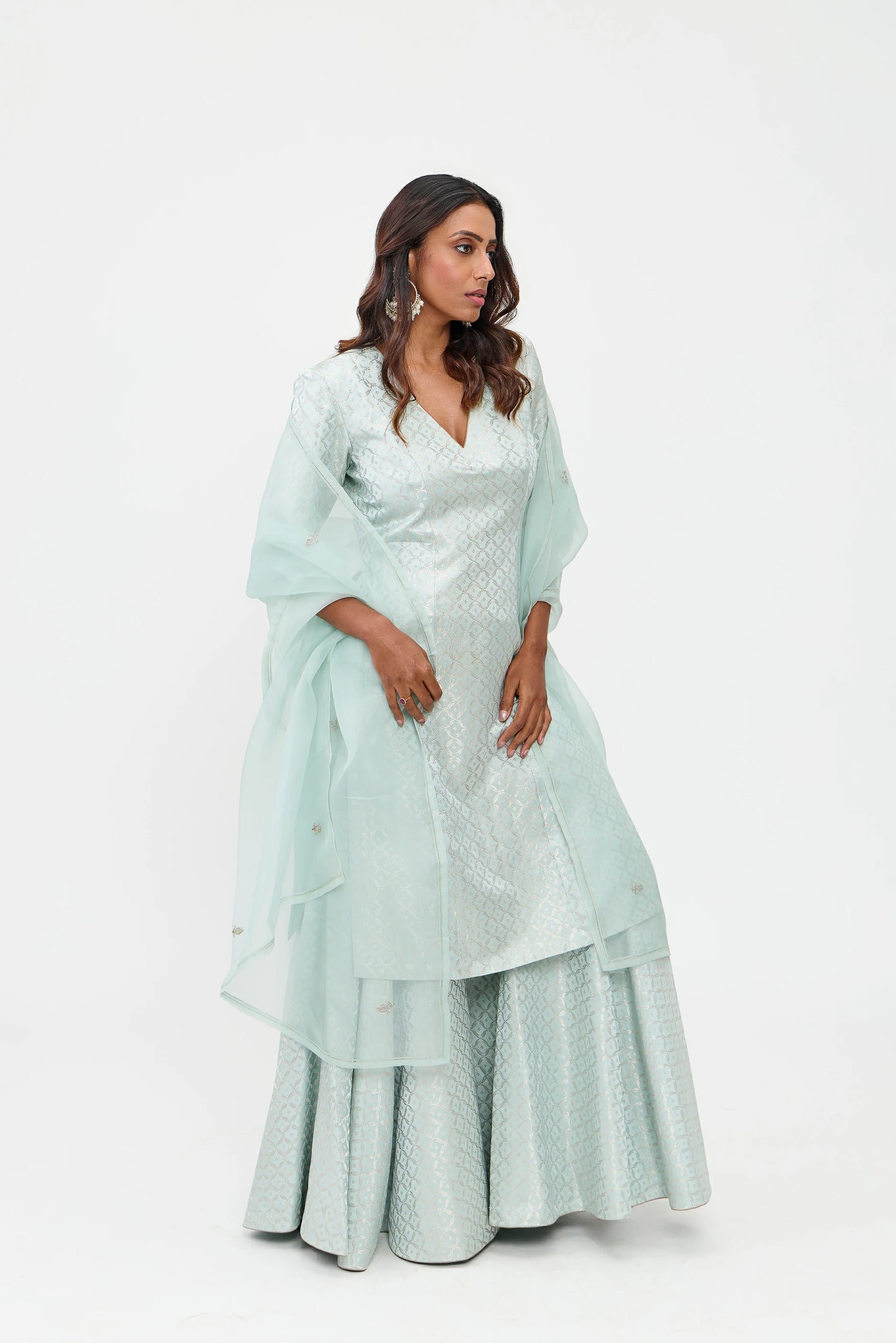 Manasi Varanasi Satin Brocade Sharara Silver Zari
