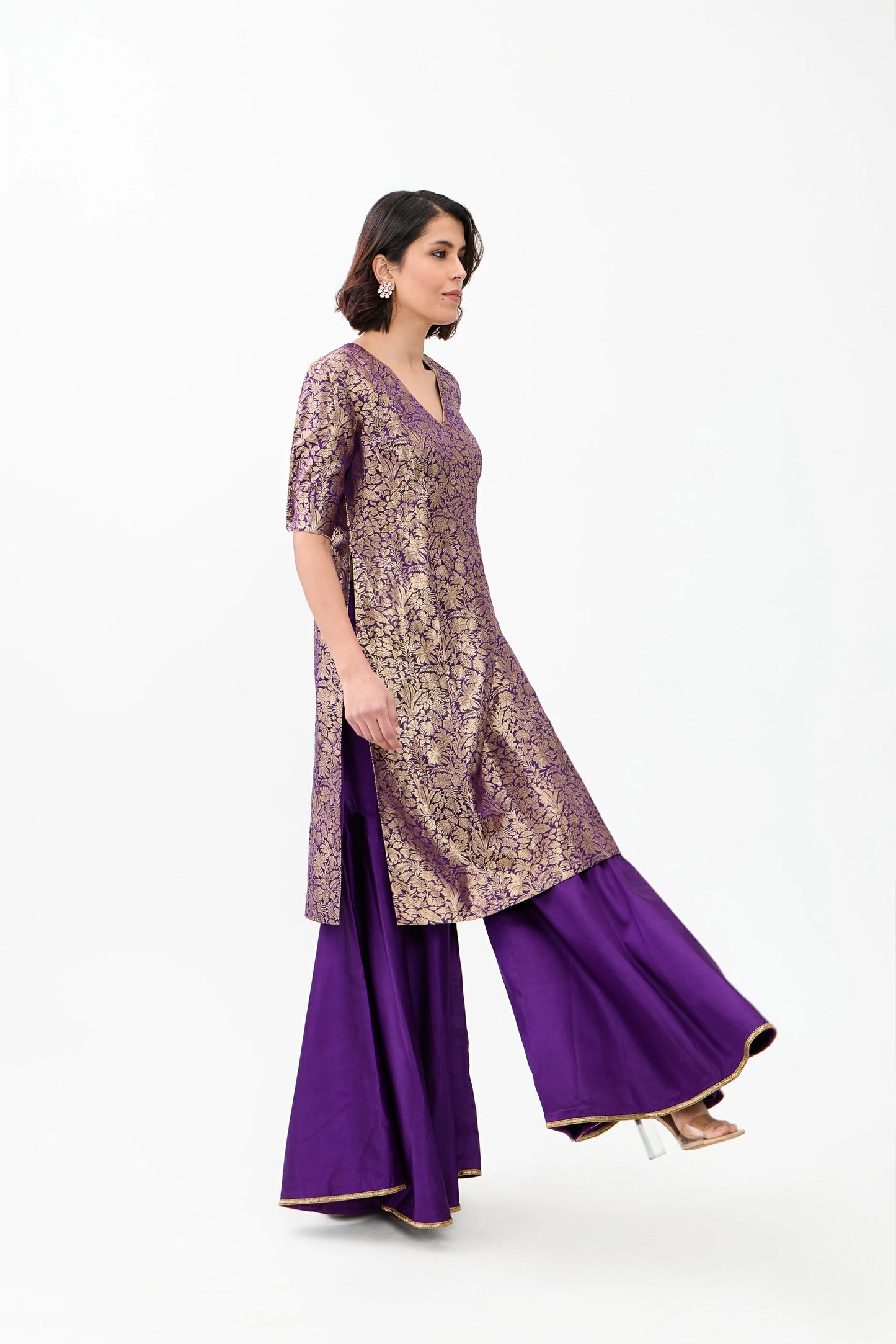 Mahira Sharara with Brocade Kurta and Plain Satin Sharara with emobroidery border
