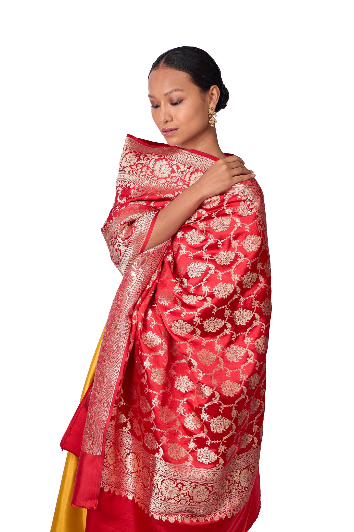 Red Satin Jaal Dupatta