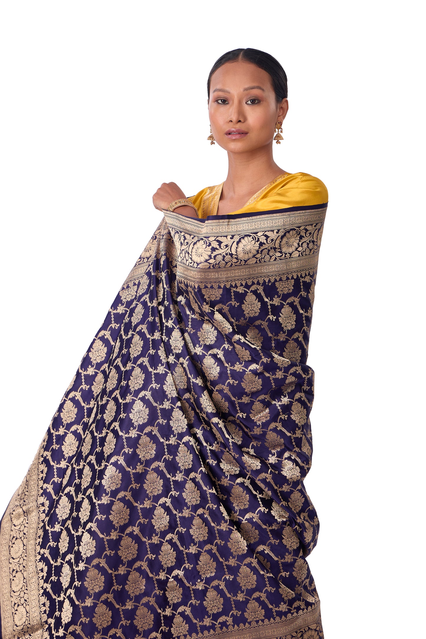 Navy Blue Satin Jaal Dupatta