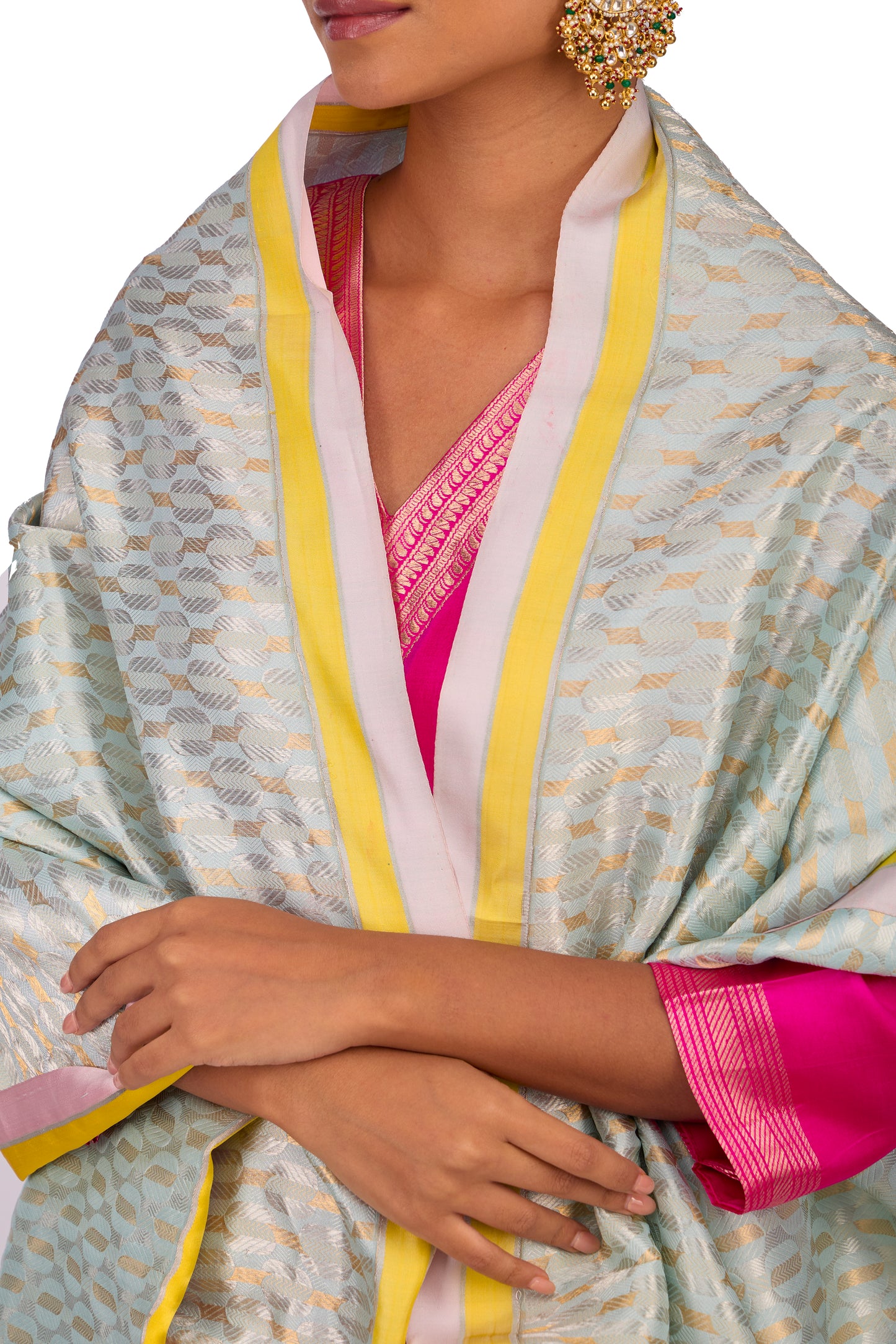 Sky Blue katan Silk Mashru Border Dupatta