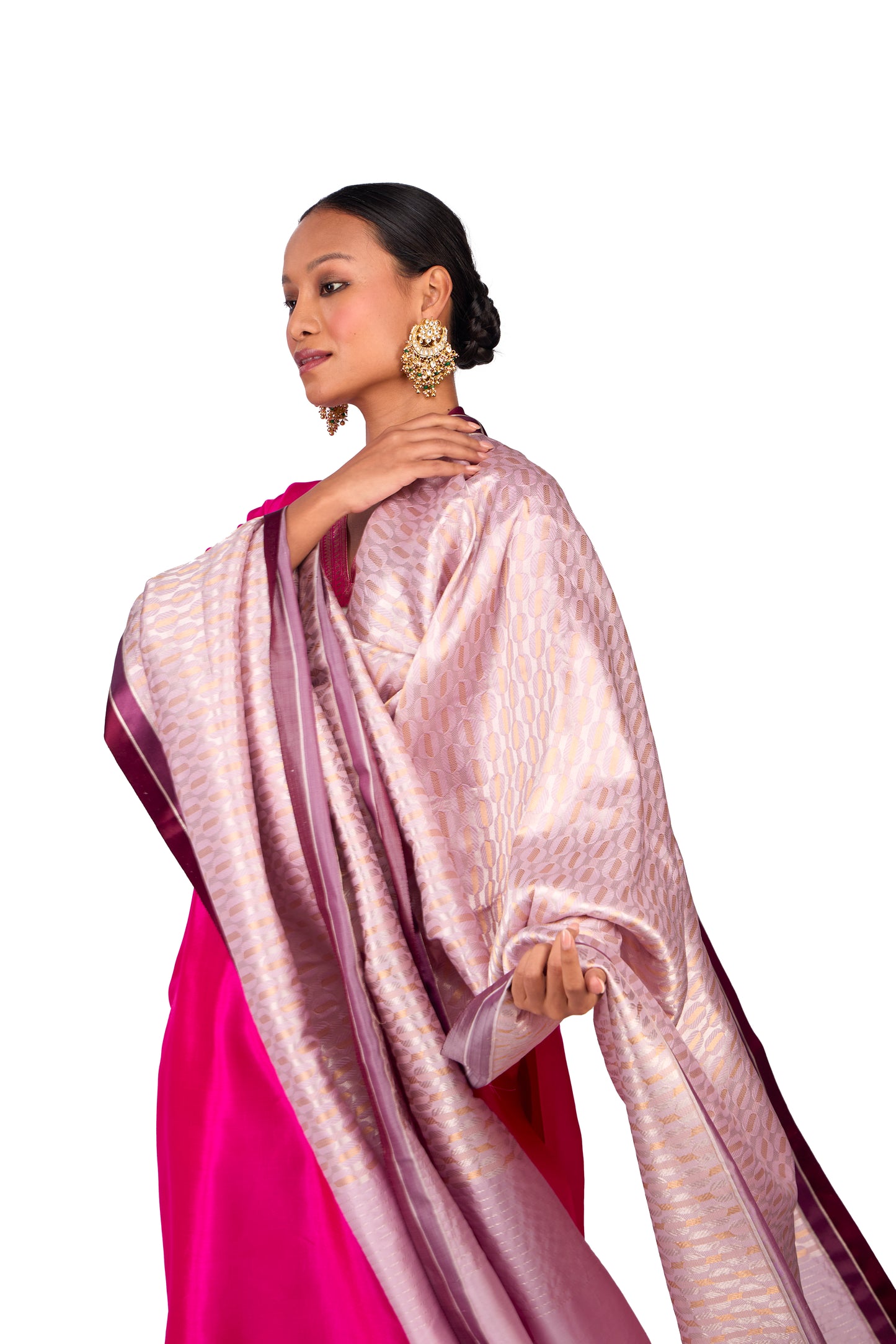 Pink katan Silk Mashru Border Dupatta