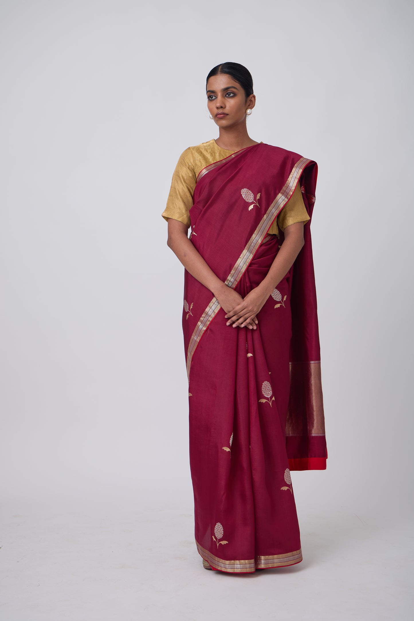 Booti - Wine Silk Saree