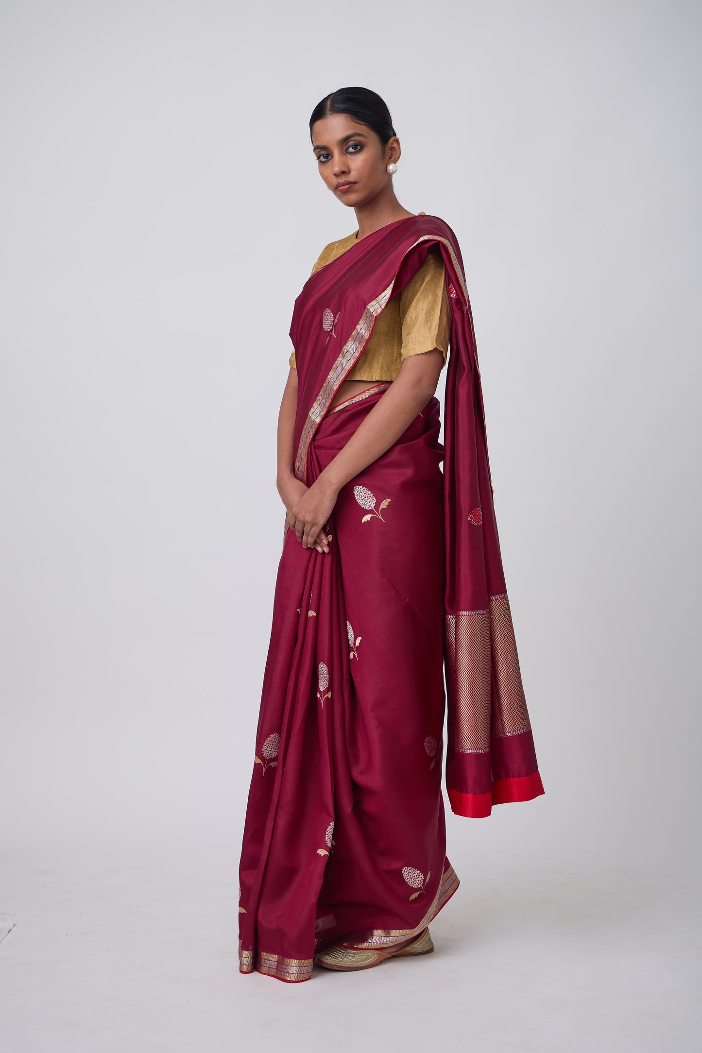 Booti - Wine Silk Saree