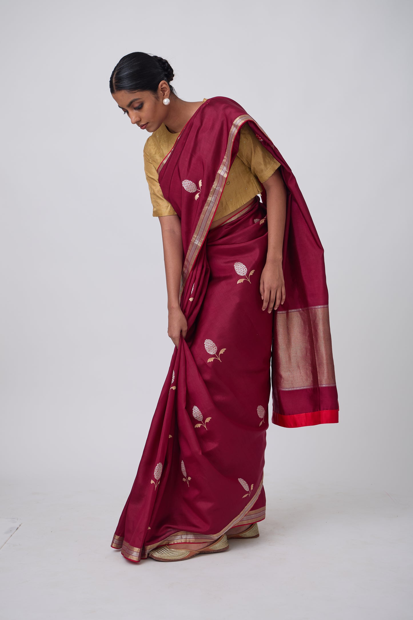 Booti - Wine Silk Saree