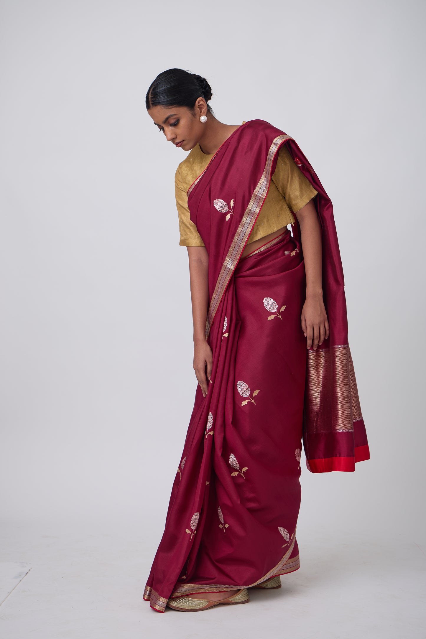 Booti - Wine Silk Saree