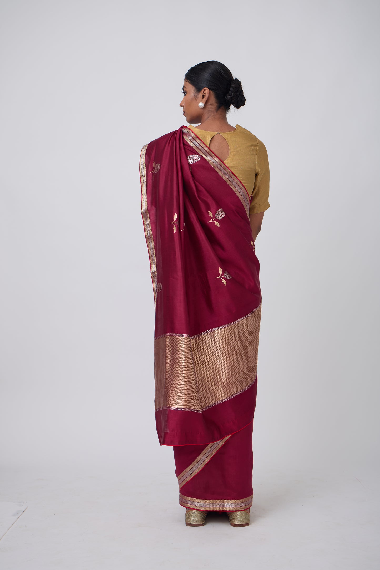 Booti - Wine Silk Saree