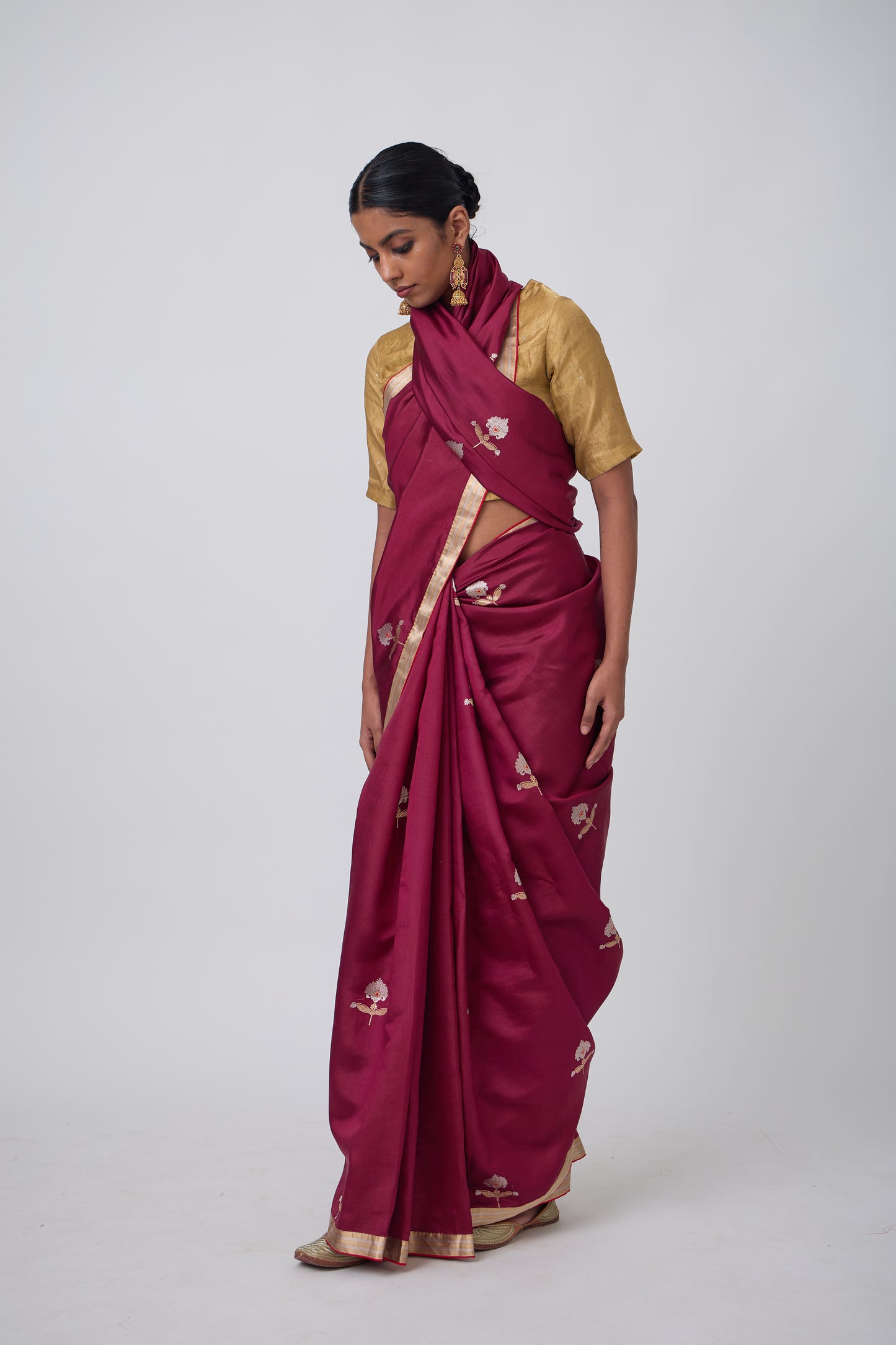 Booti - Wine Silk Saree