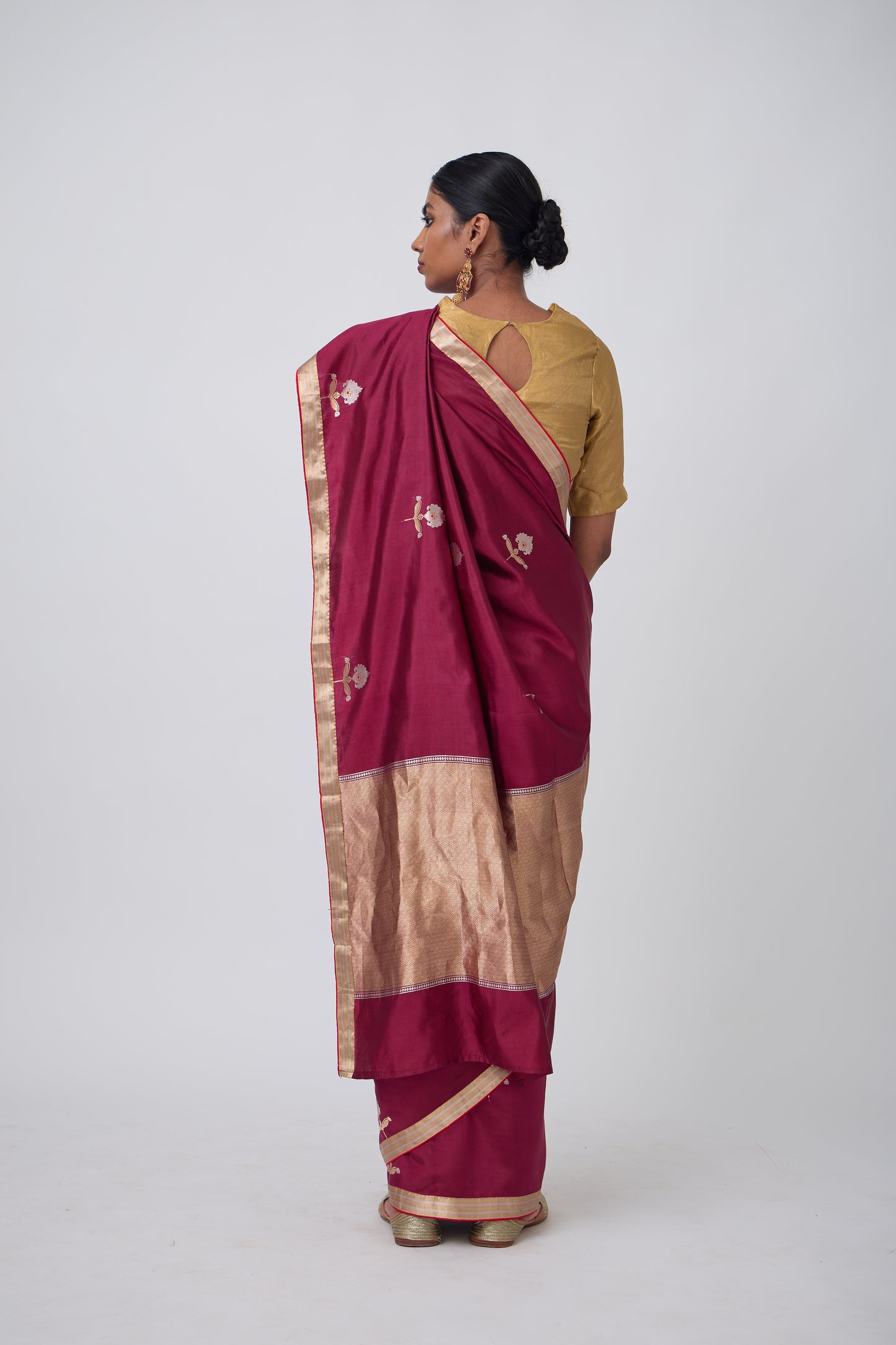 Booti - Wine Silk Saree