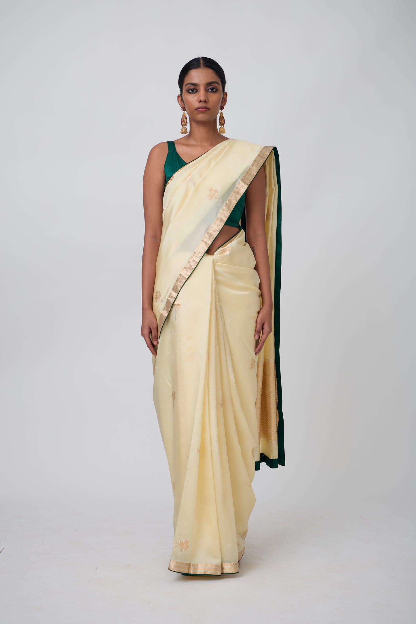 Booti - Light Lemon Silk Saree