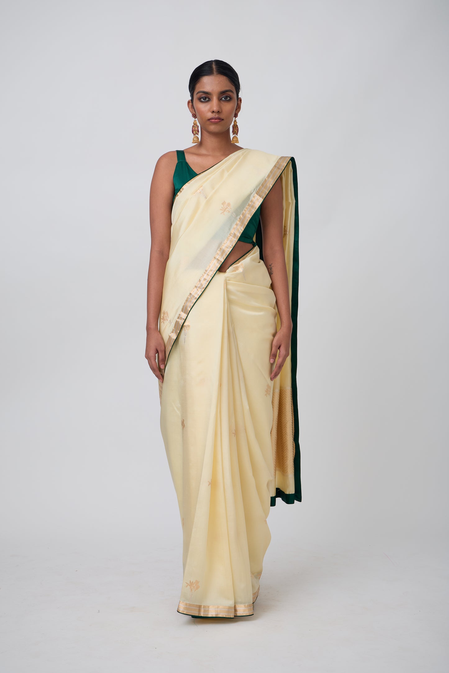 Booti - Light Lemon Silk Saree
