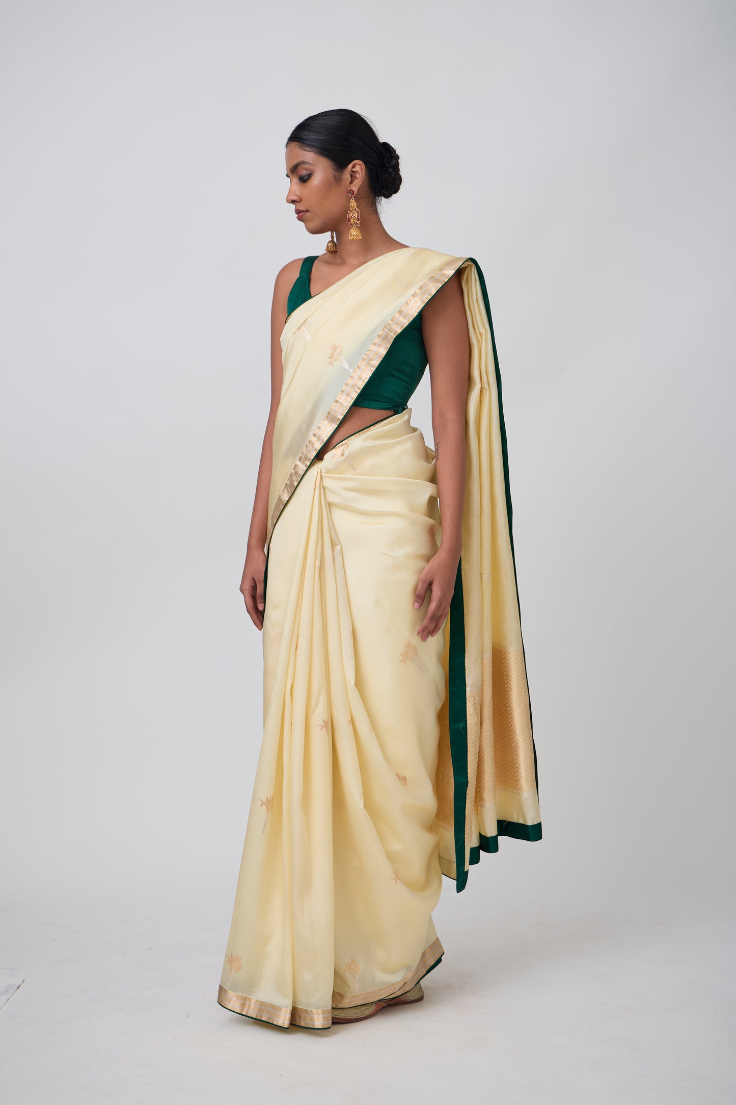 Booti - Light Lemon Silk Saree
