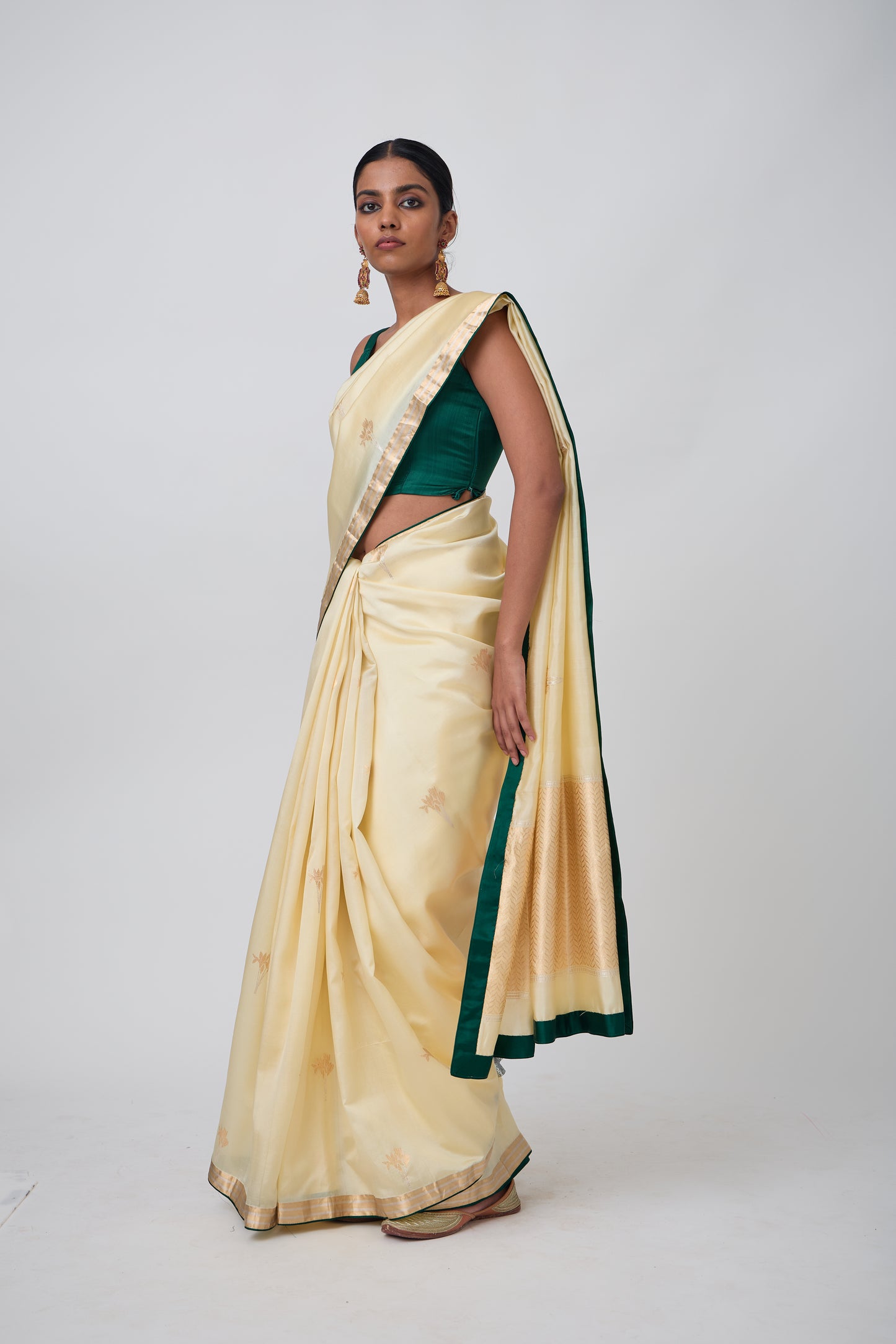Booti - Light Lemon Silk Saree