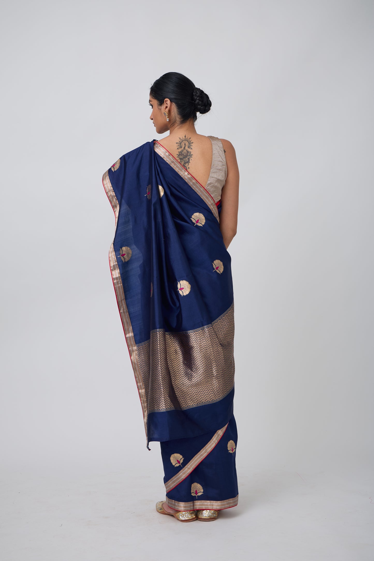 Booti - Navy Blue Silk Saree