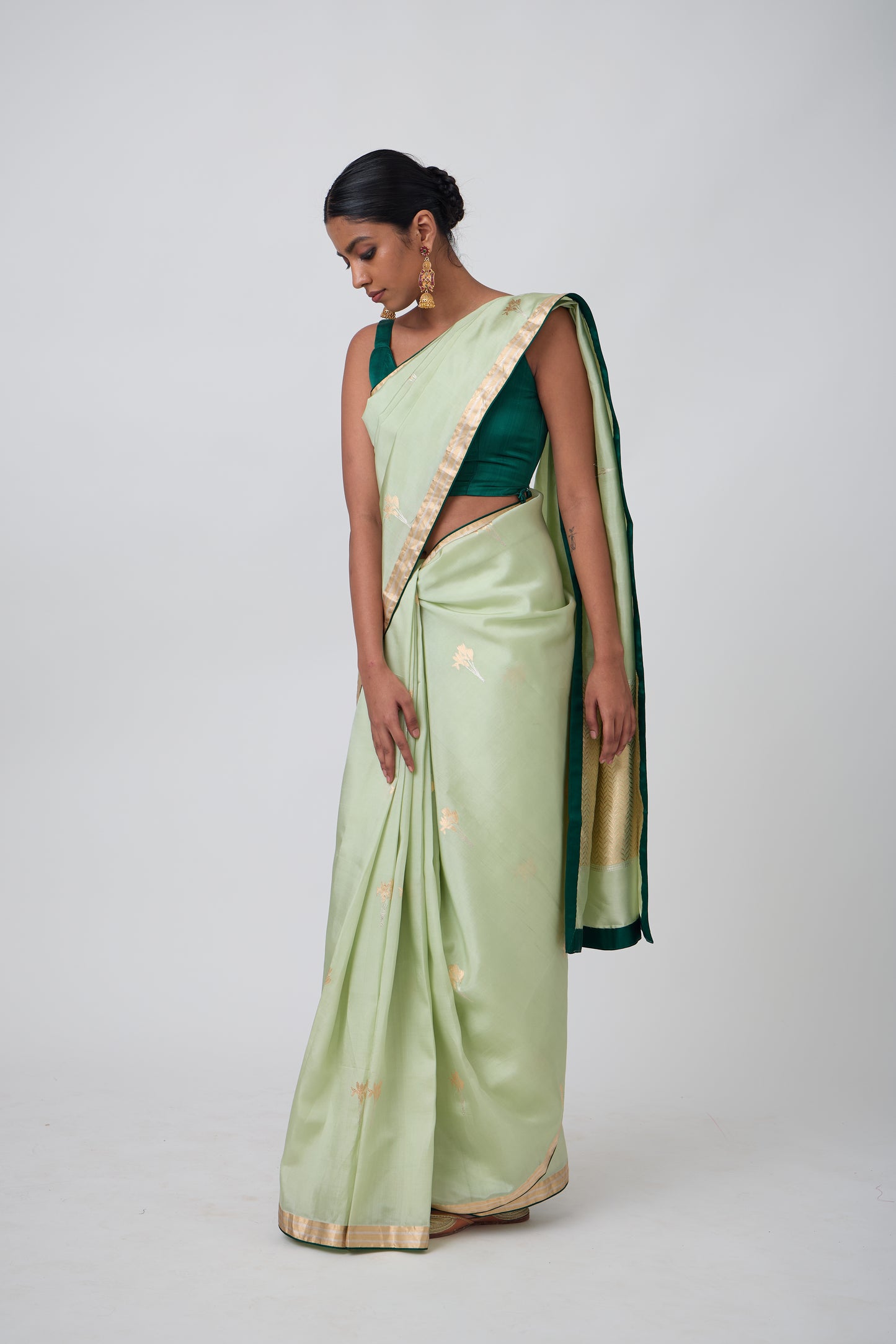Booti - Sea Green Silk Saree