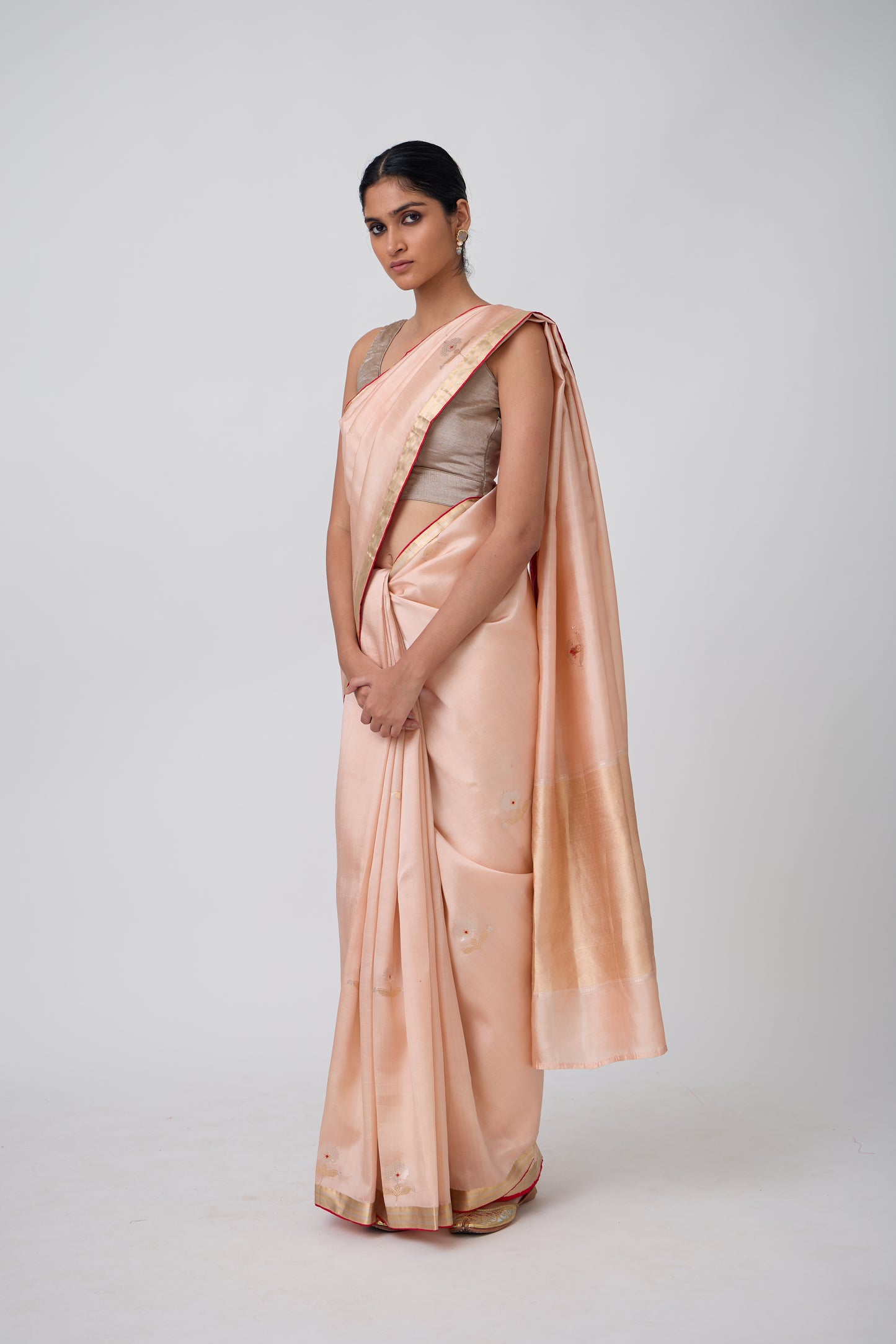Booti - Peach Silk Saree,
