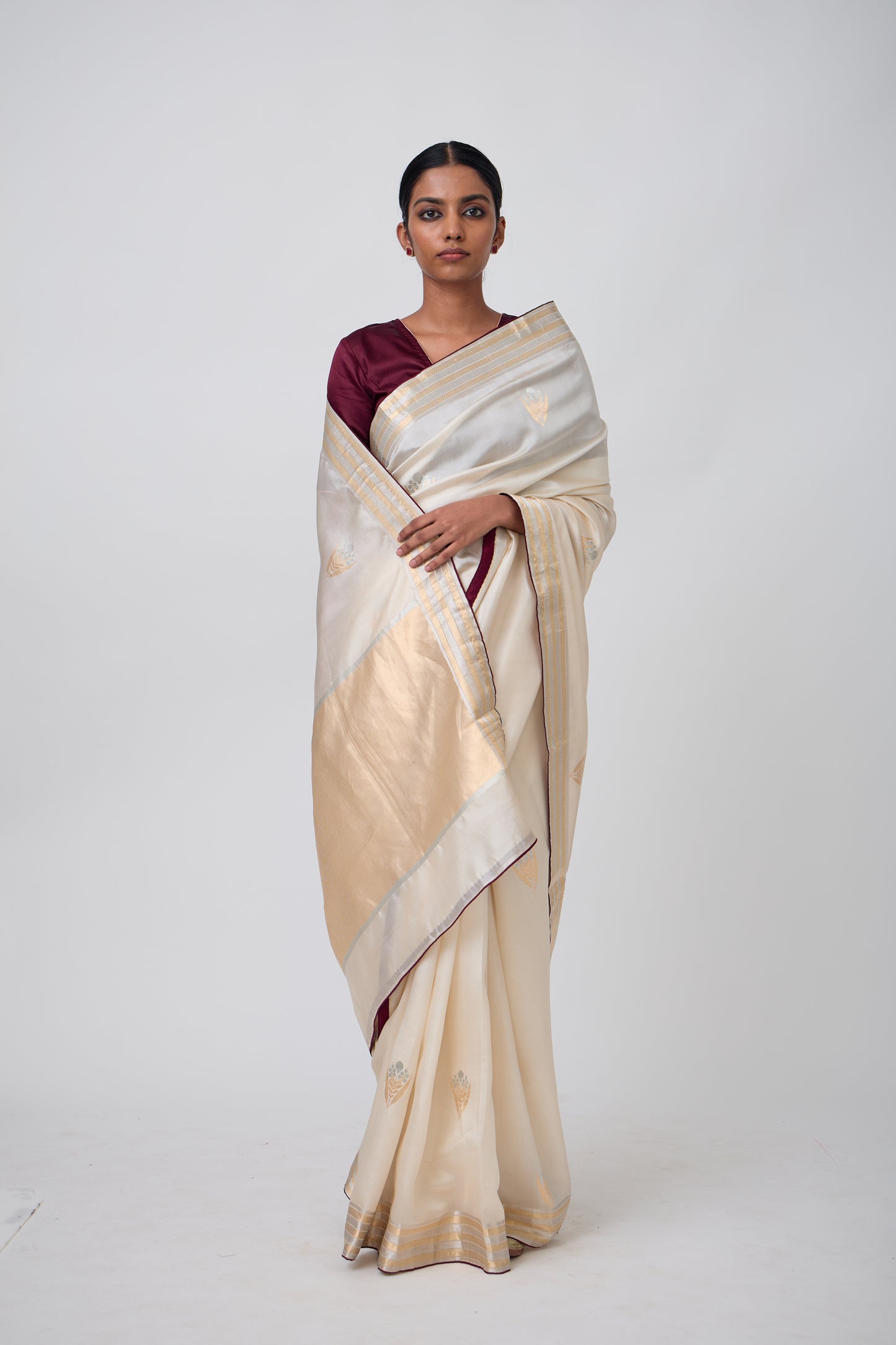 Booti - Beige Silk Saree,