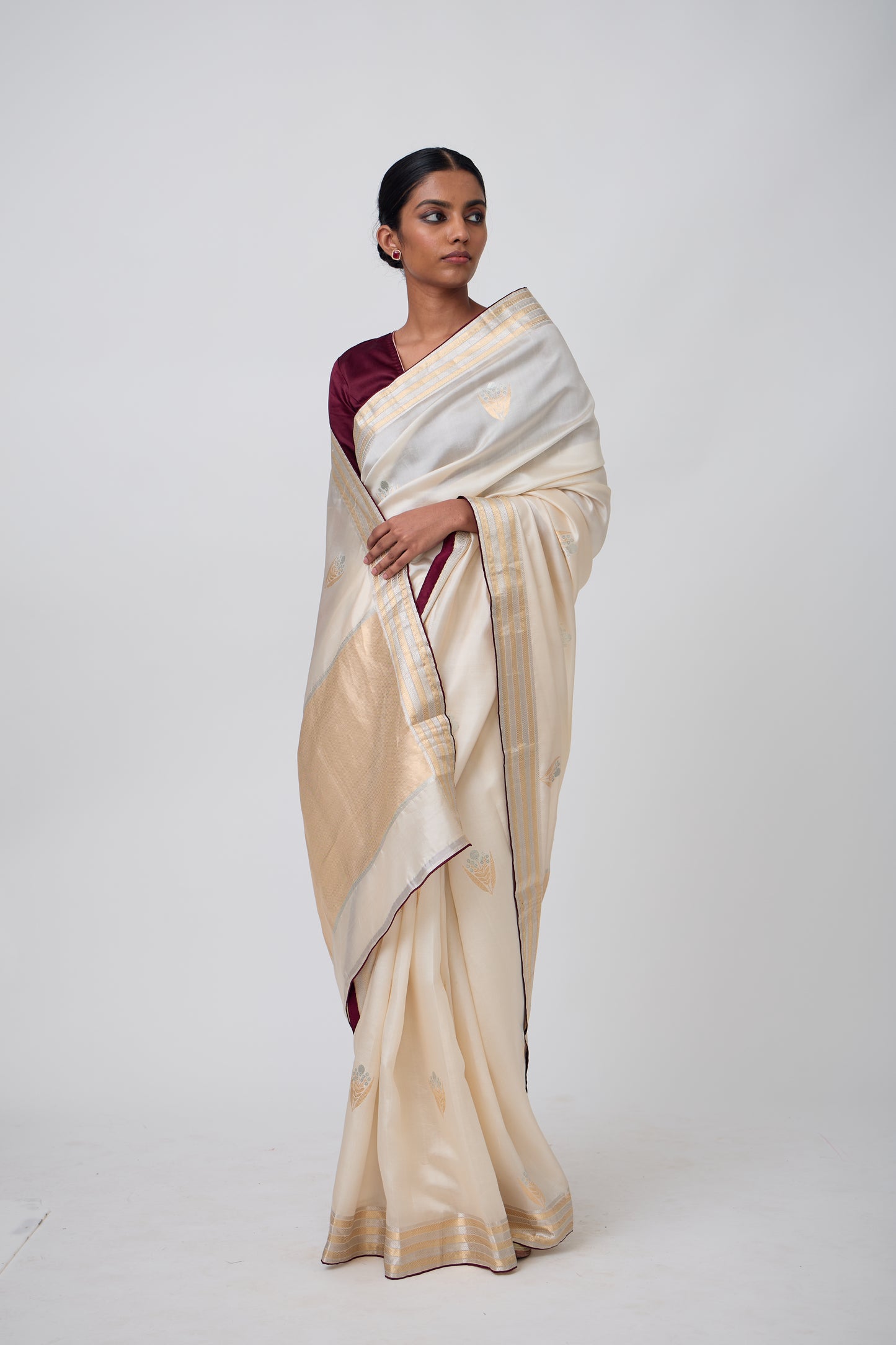 Booti - Beige Silk Saree,