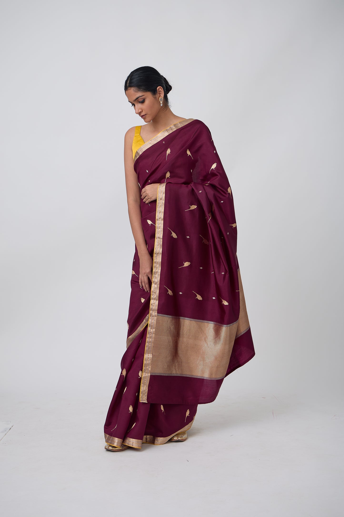 Booti - Wine Silk Saree