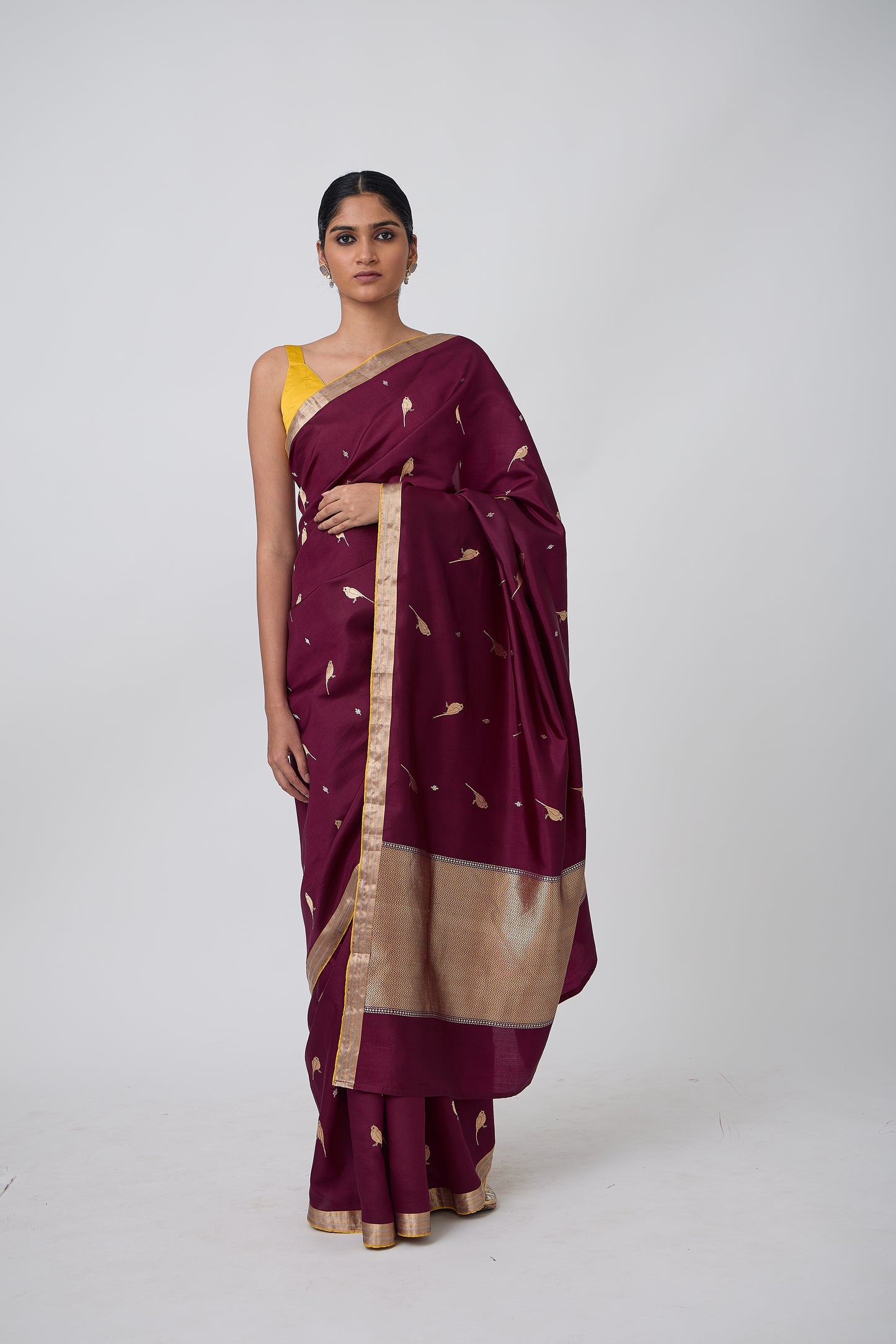 Booti - Wine Silk Saree