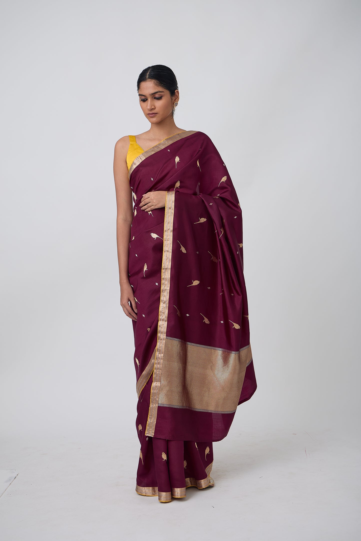 Booti - Wine Silk Saree