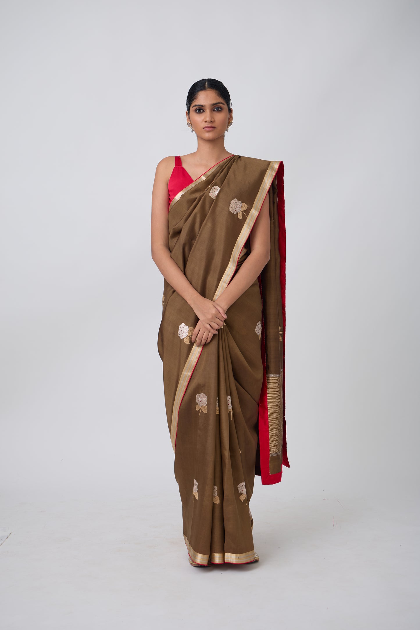 Booti - Brown Silk Saree