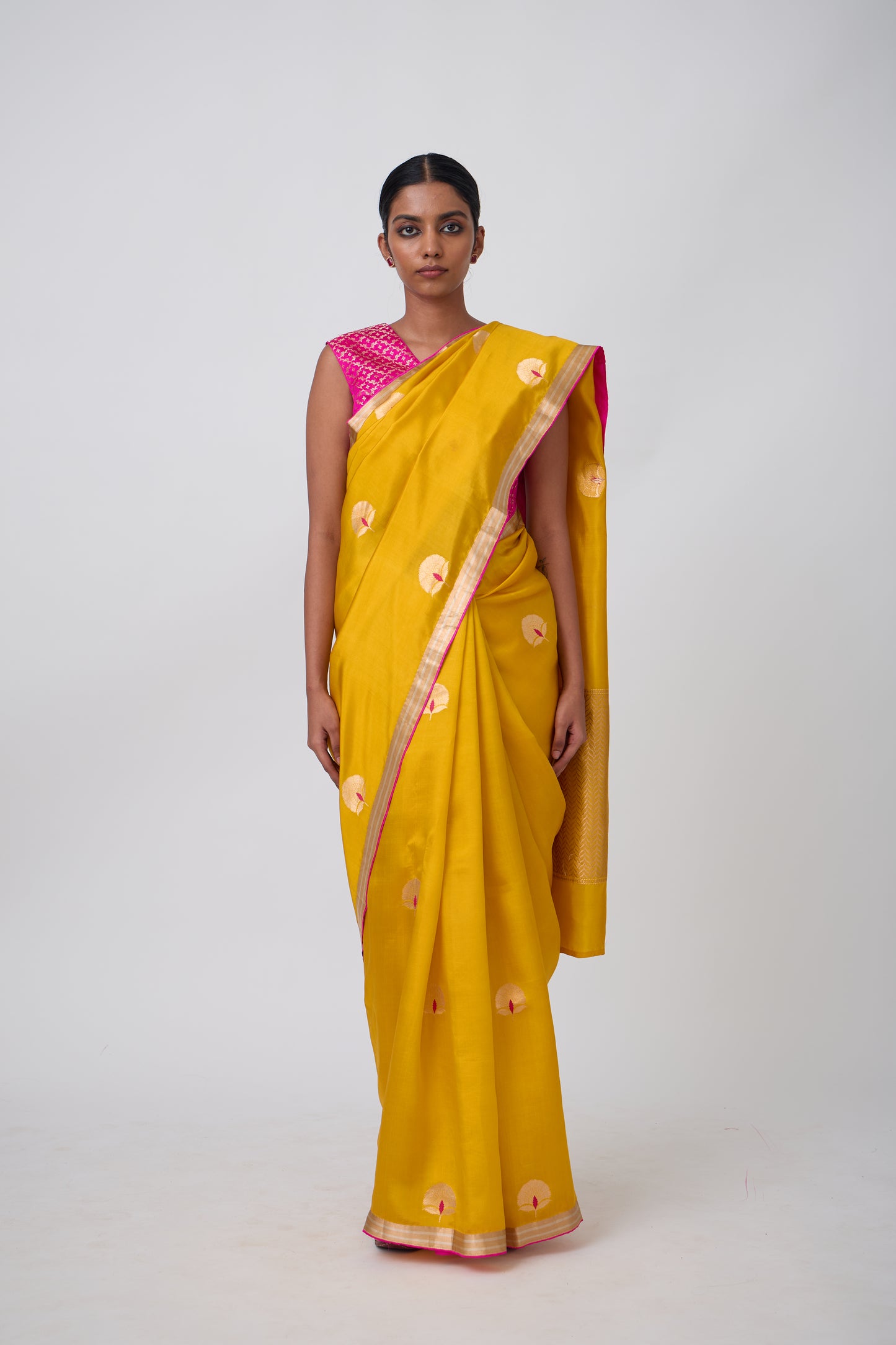 Booti - Mustard Silk Saree