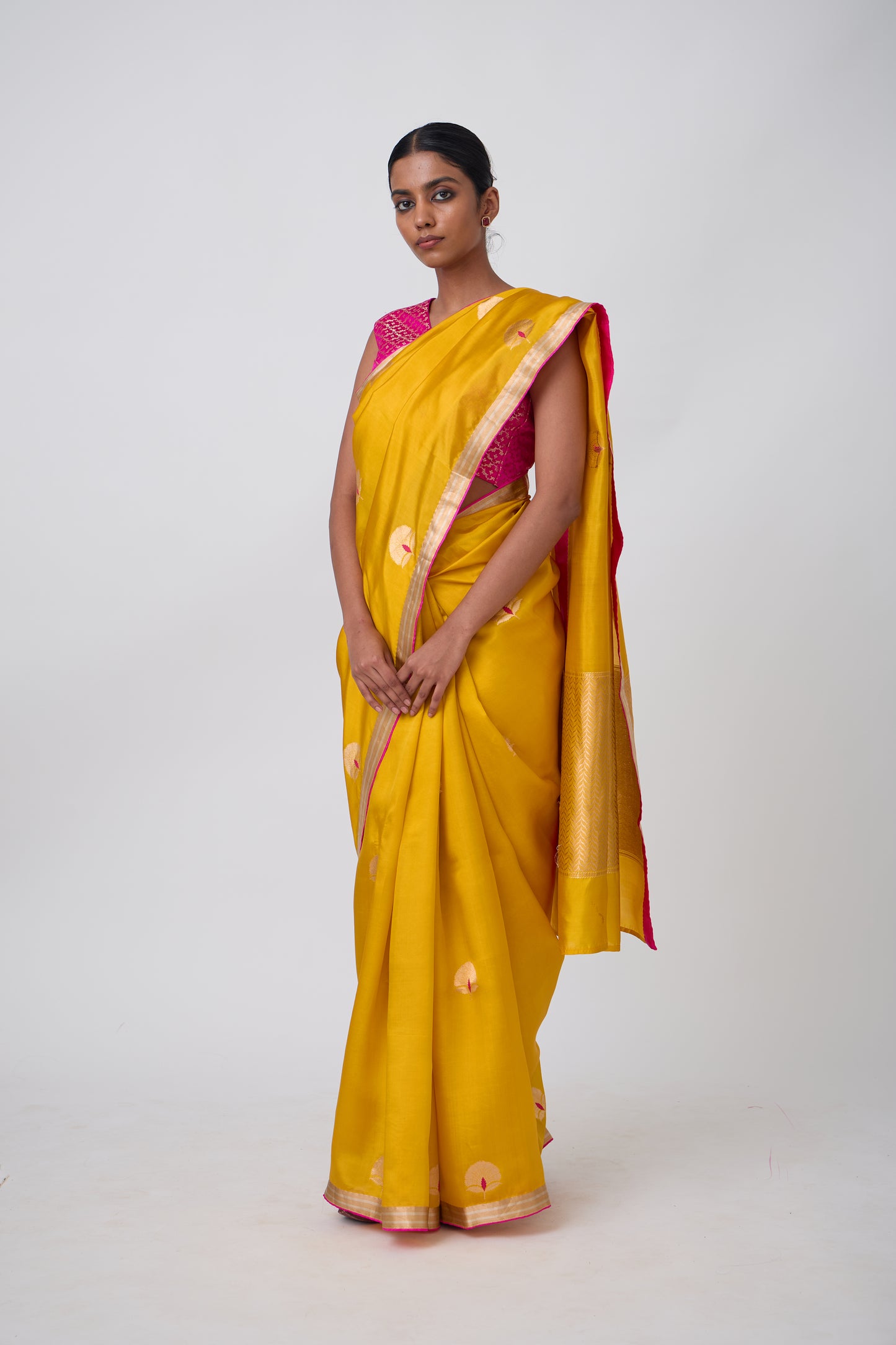 Booti - Mustard Silk Saree