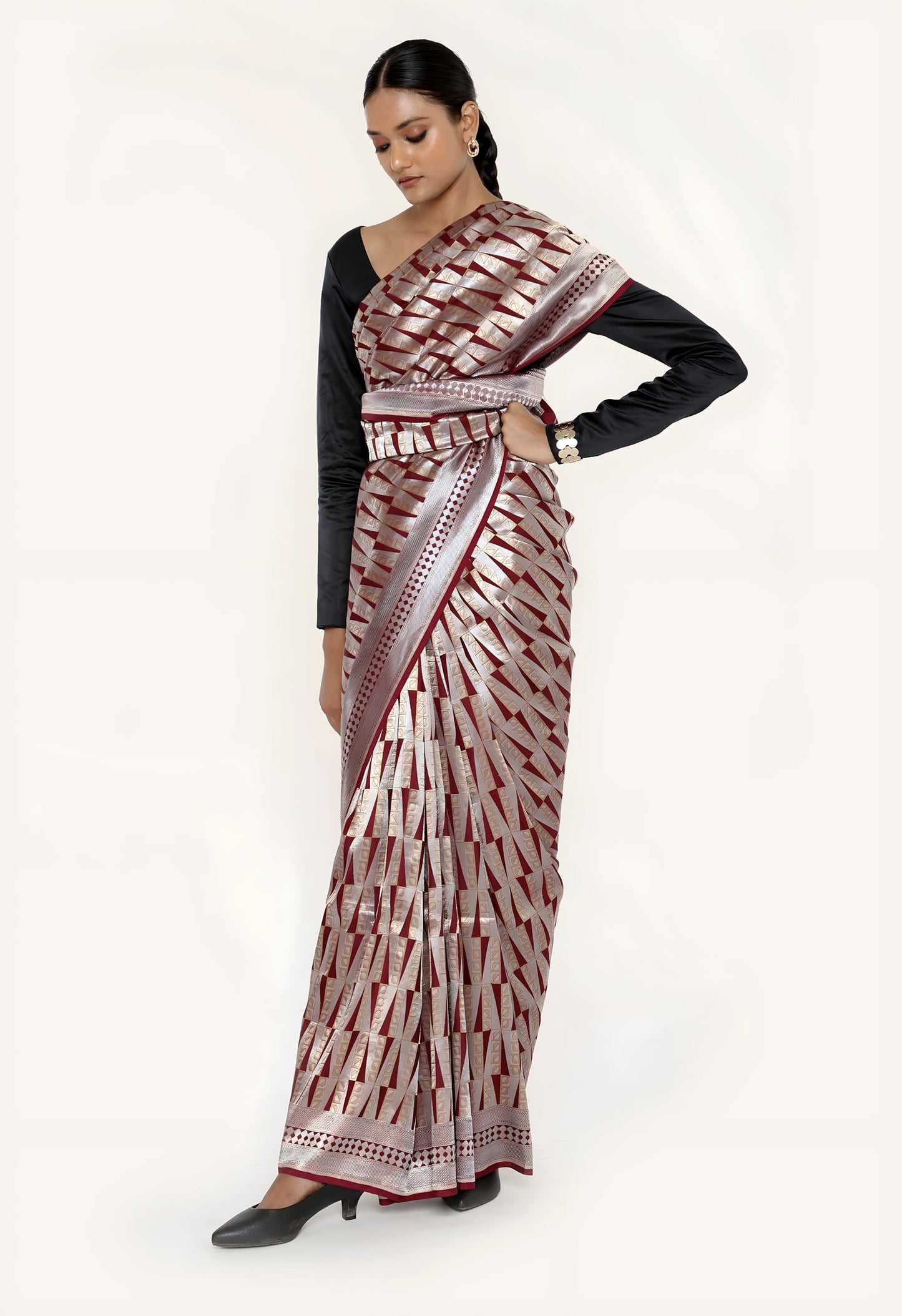 Dhari - WINE GOLD SILVER JARI
