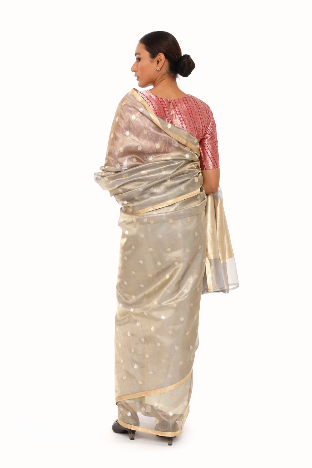 BOA - Grey Organze Tissue Saree