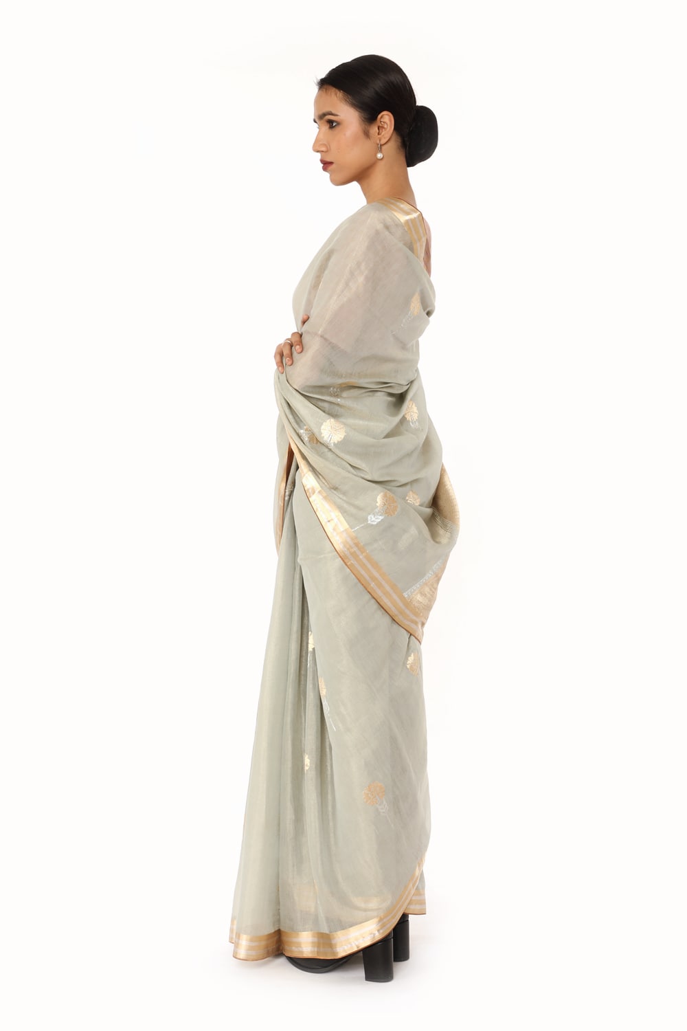 BOA - Grey Cotton Tissue Saree