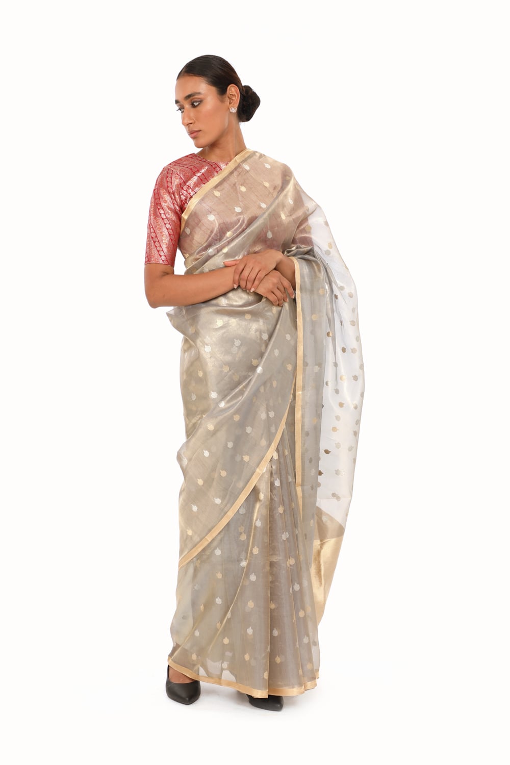 BOA - Grey Organze Tissue Saree