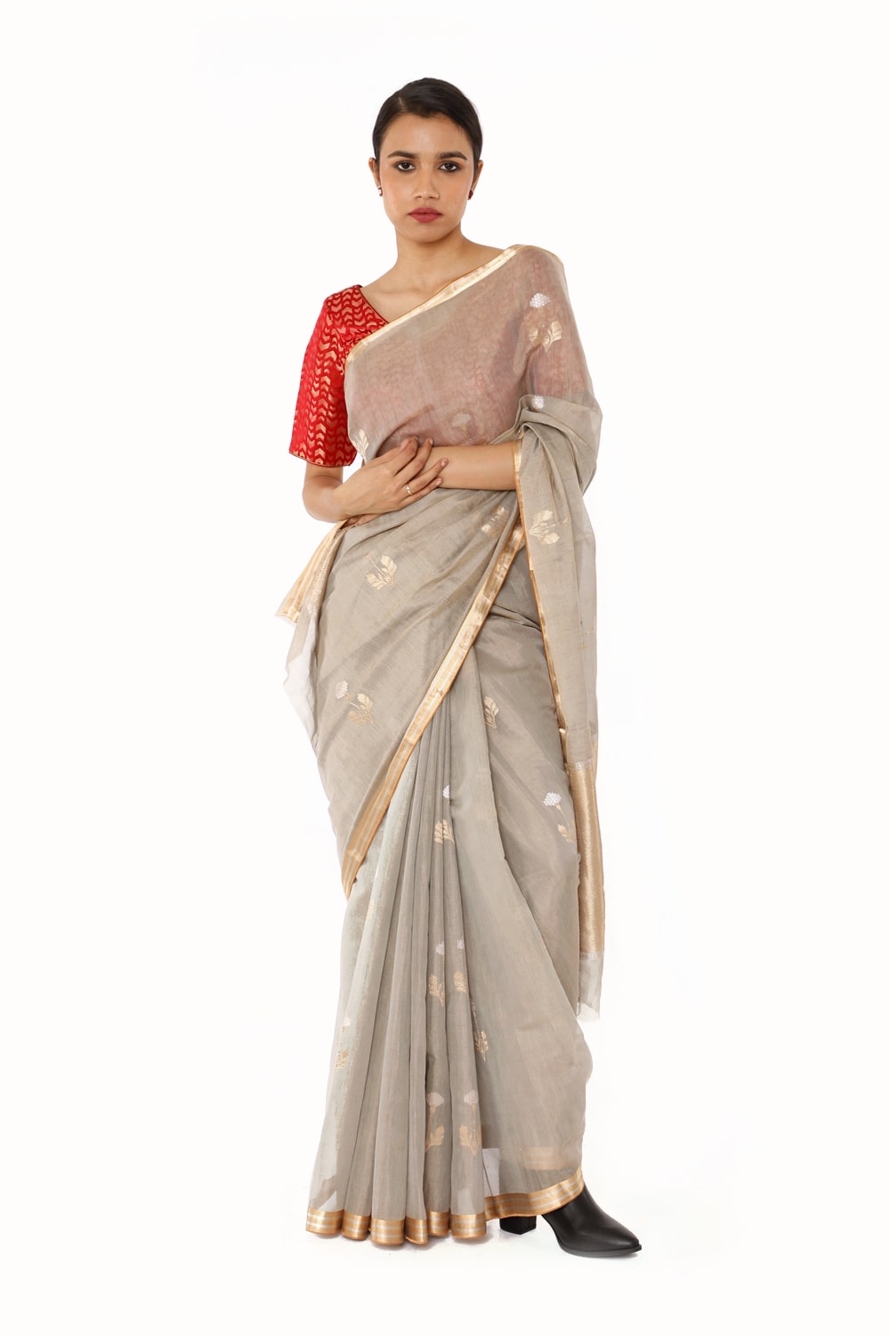 BOA - Grey Cotton Tissue Saree