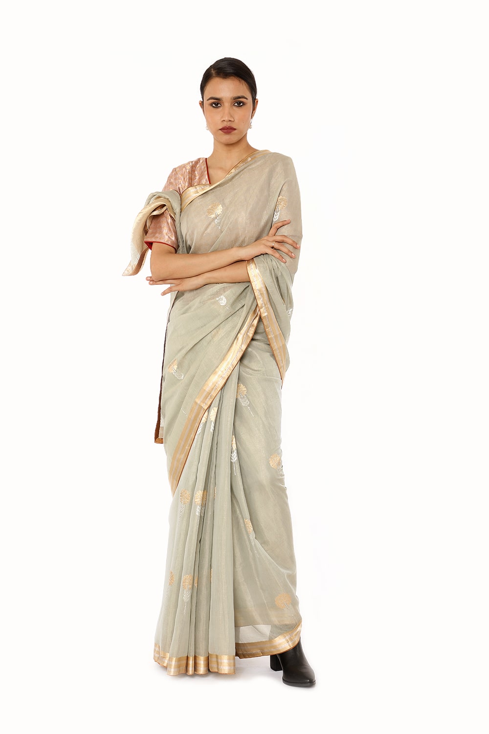 BOA - Grey Cotton Tissue Saree