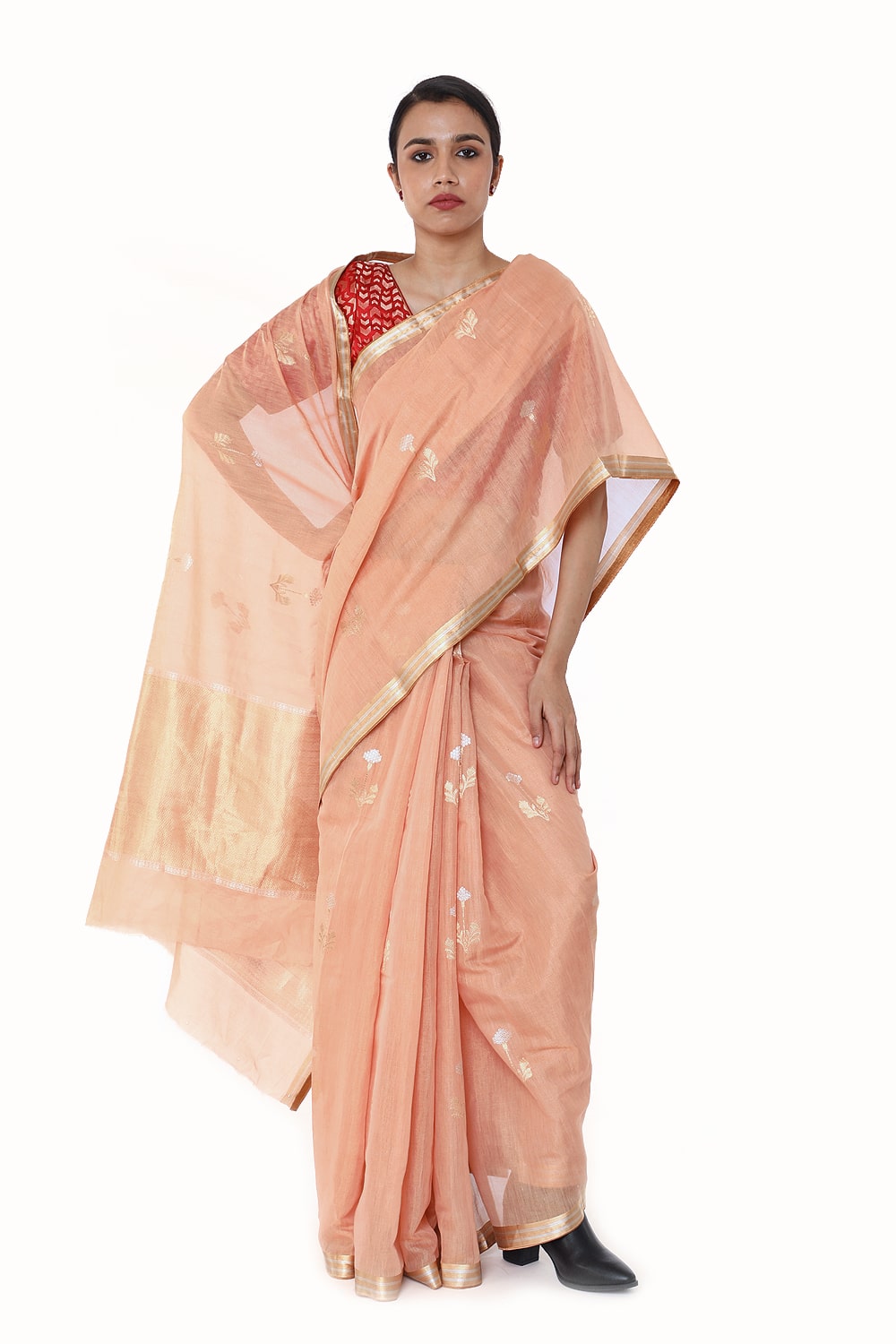 BOA - Peach Cotton Tissue Saree