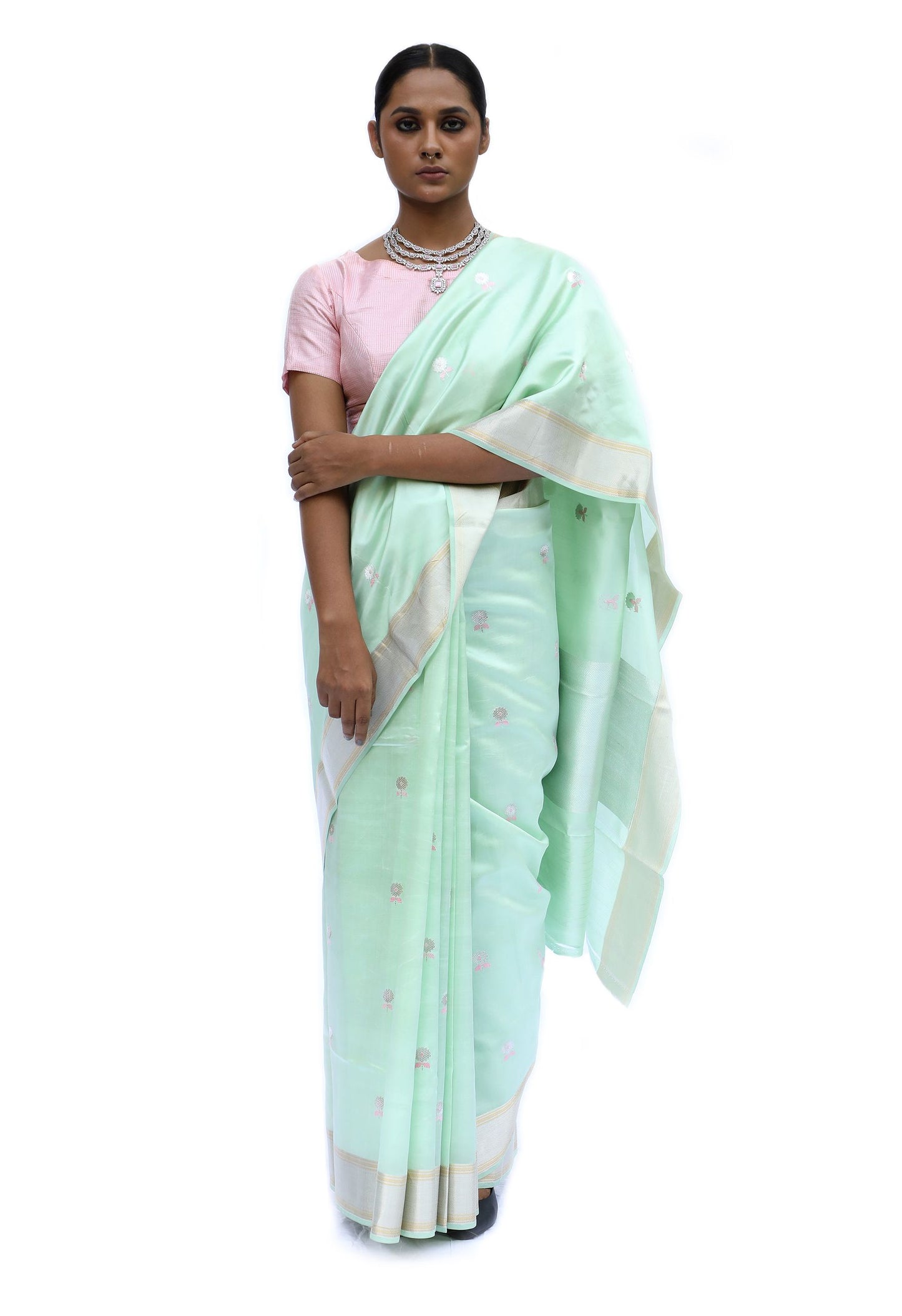 ELLA -  aqua blue tissue silk saree