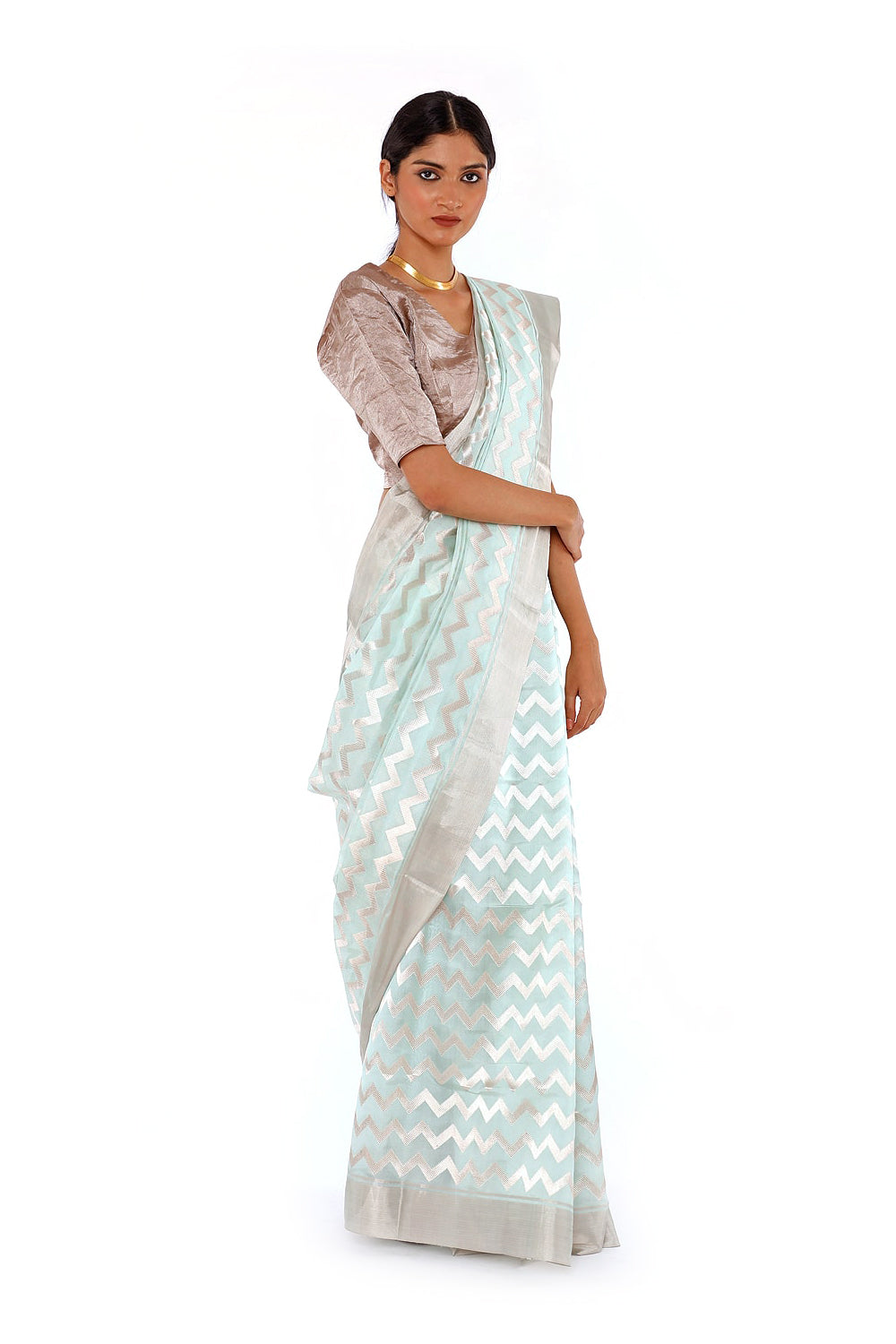 BOA -  Aqua Blue Chanderi Silk Saree